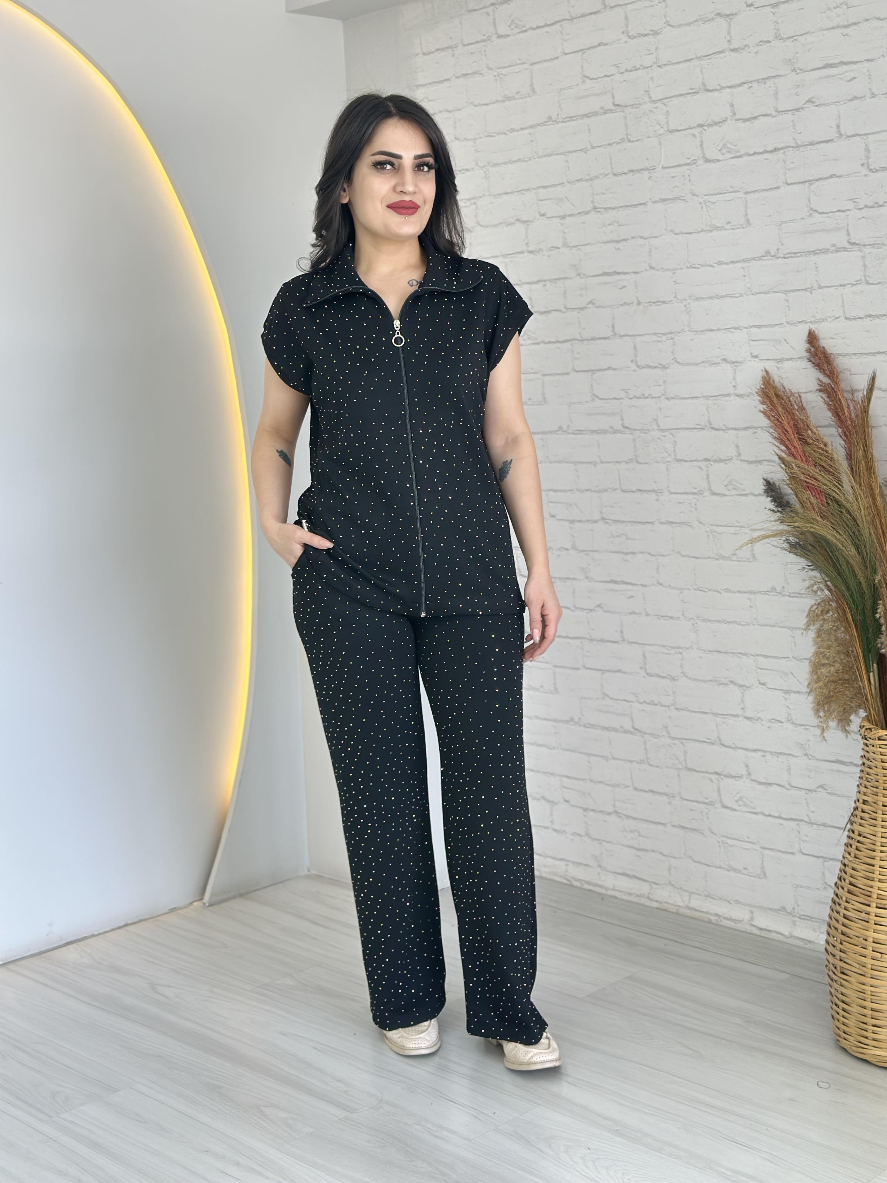 Sian Siyah Taşlı Stoperli Modal İkili Takım D028 