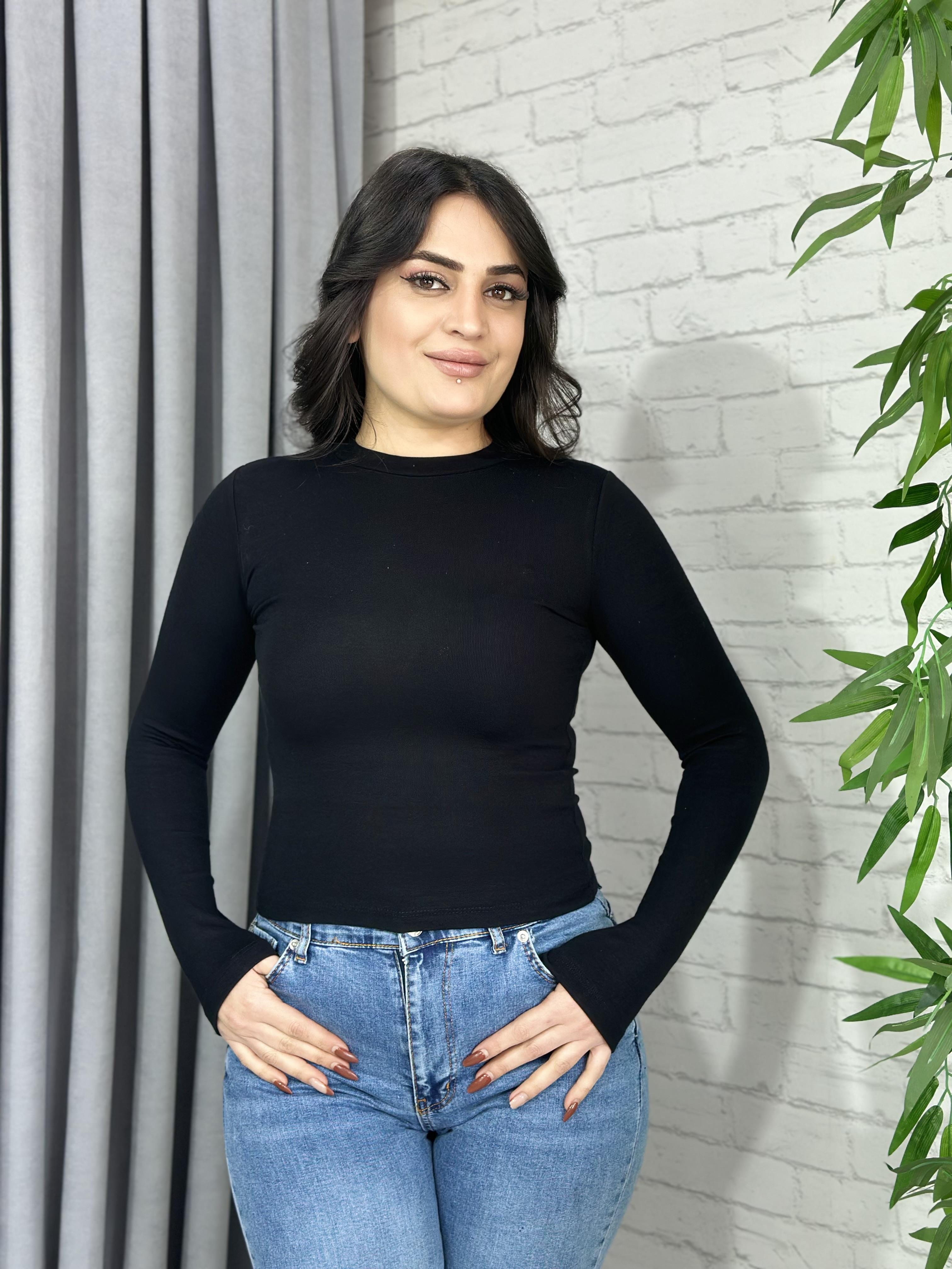 Siyah  Bisiklet Yaka Modal Kumaş Uzun Kol Basic Orijinal Tshirt A007