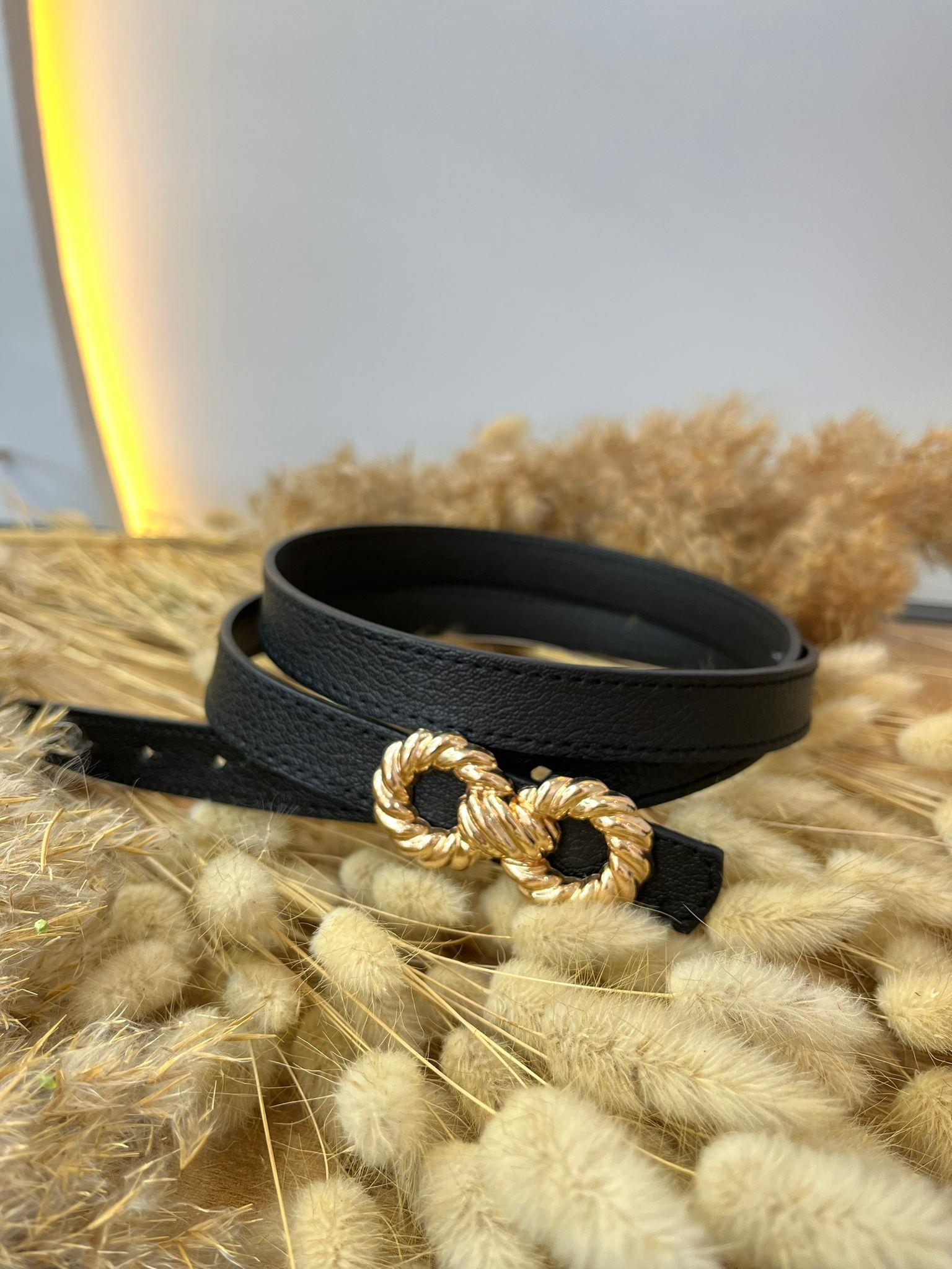 Siyah Gold Tokalı Çift Oval Detaylı Kemer A09741