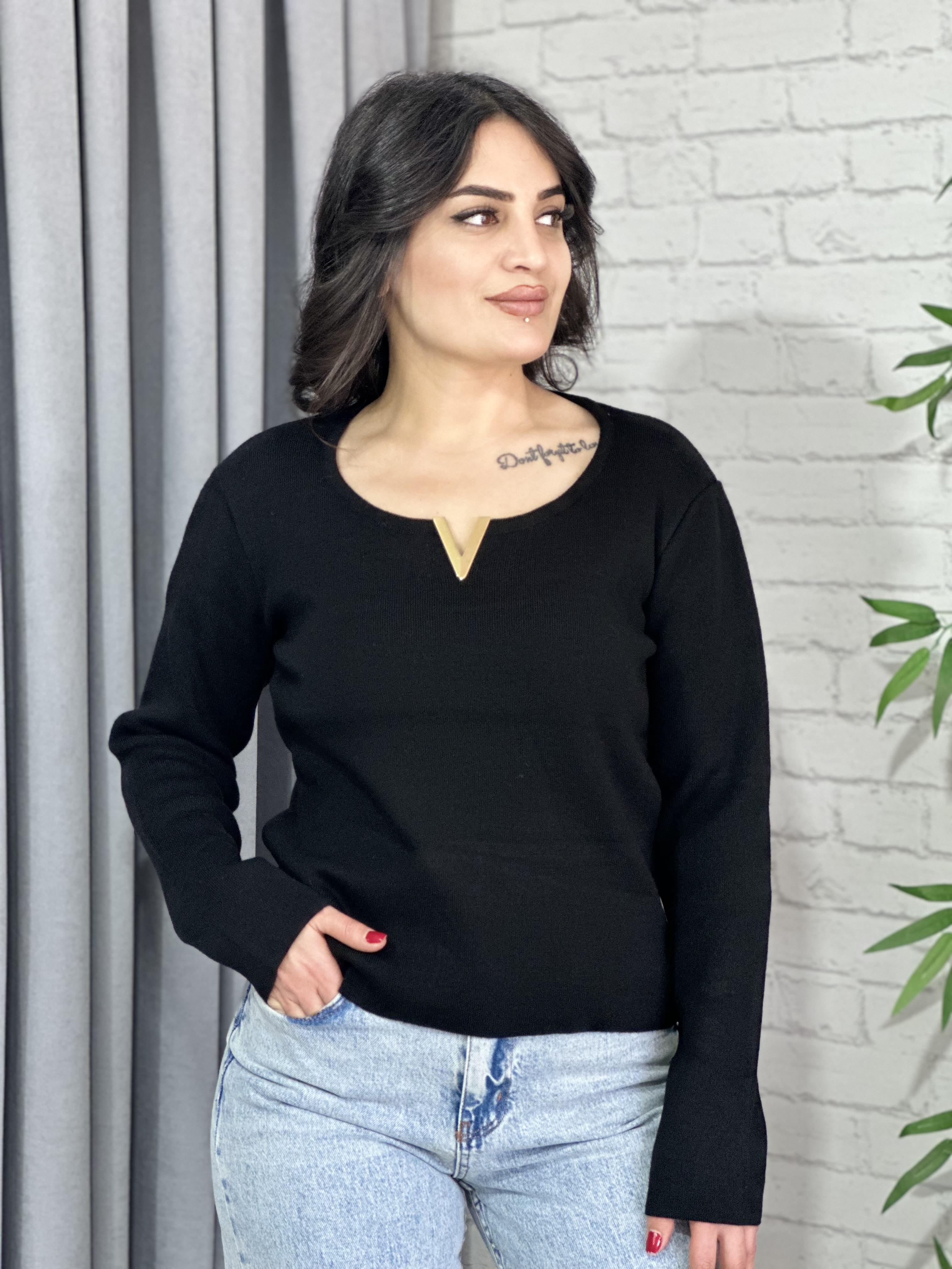 Siyah Gold Tokalı Triko Penye