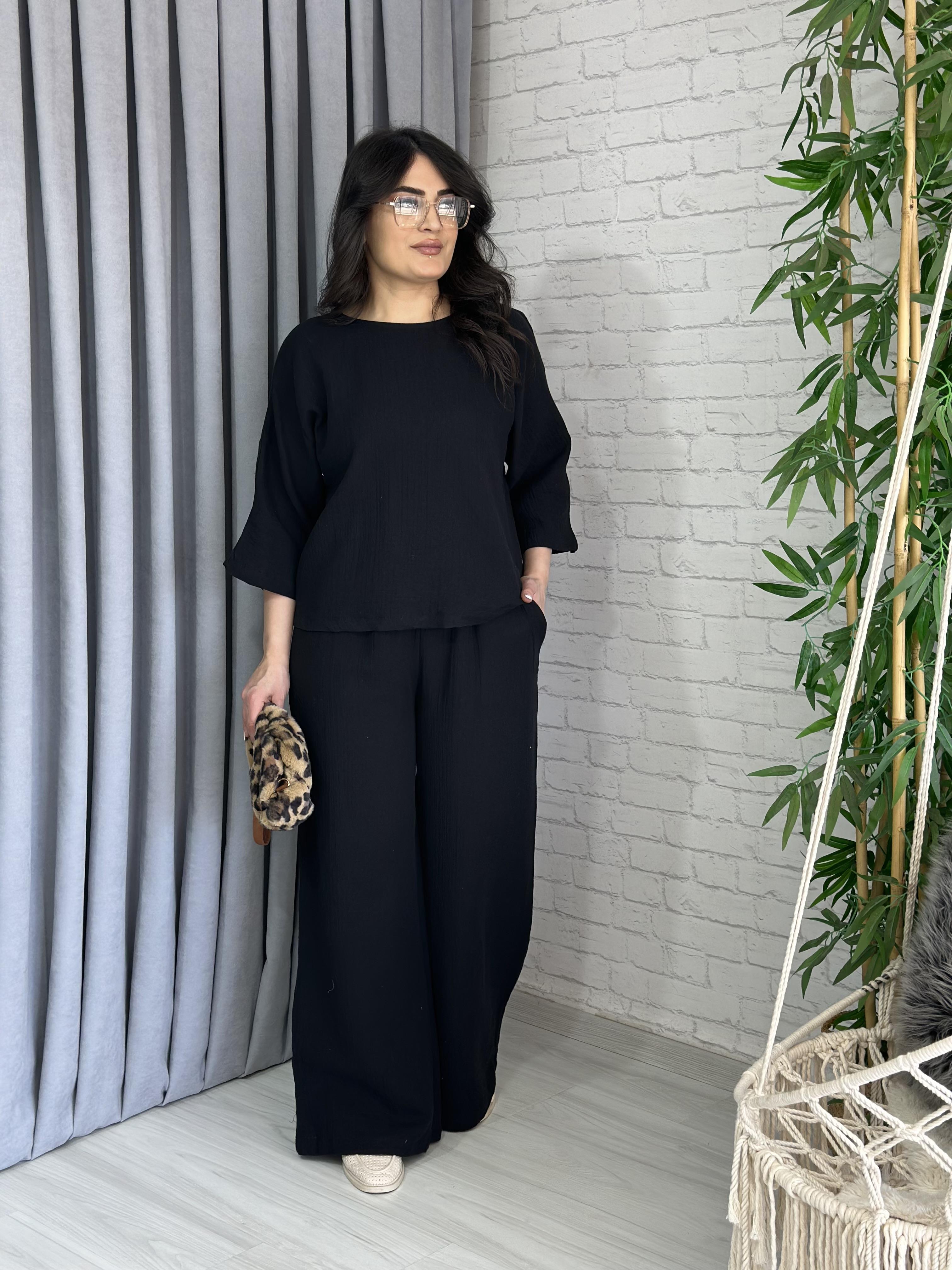 Siyah İkili Keten Takım