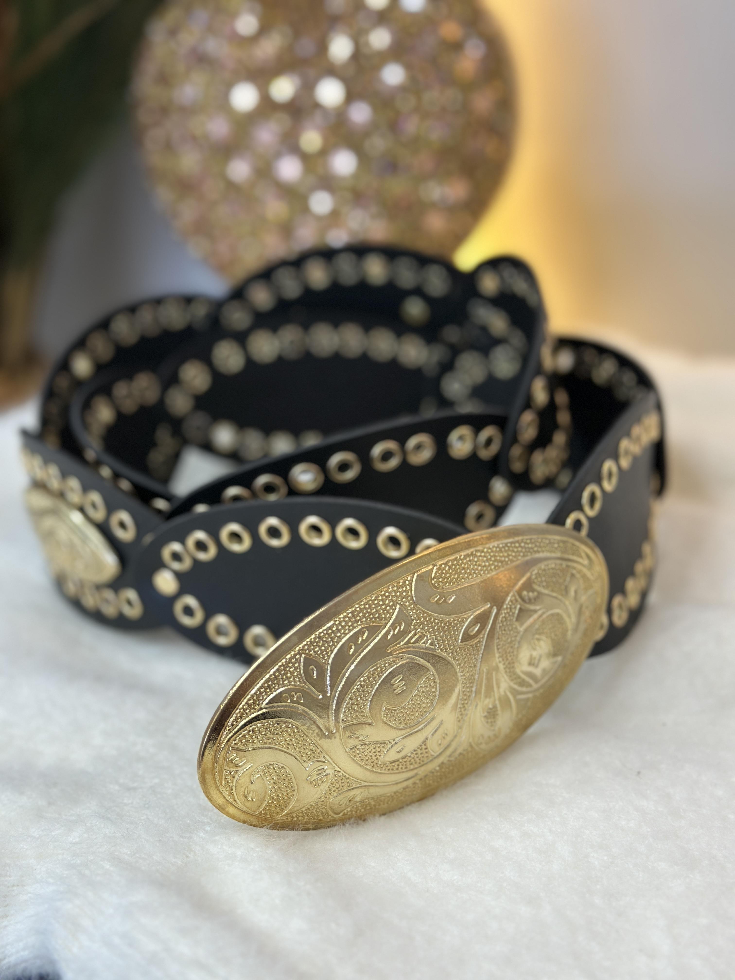 Siyah Kovboy İşlemeli Bel ve Pantolon Kemer A7895