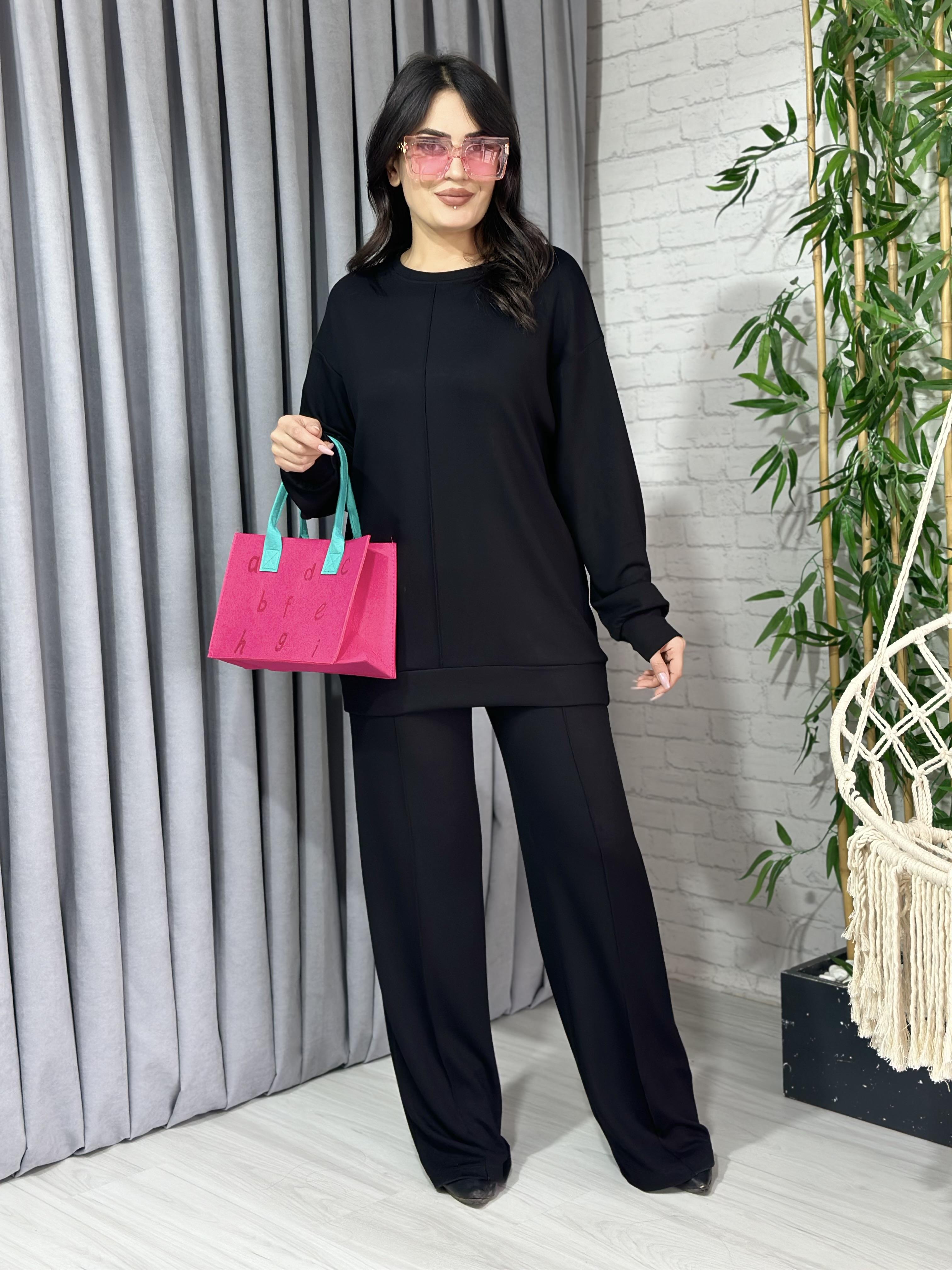 Siyah Modal Kumaş Alt Üst İkili Takım 