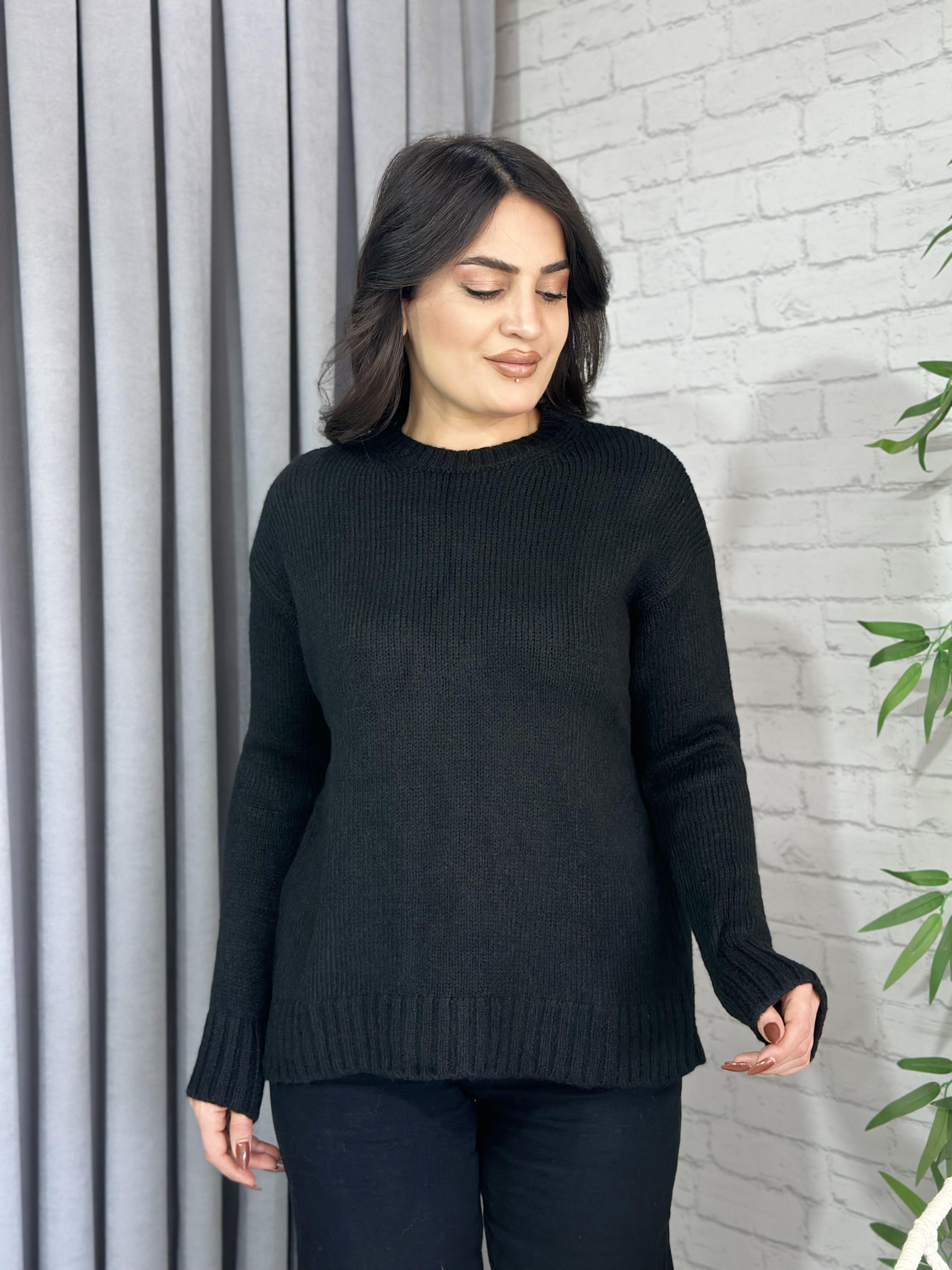 Siyah Orijinal Bisiklet Yaka Oversize Yün Kazak A746