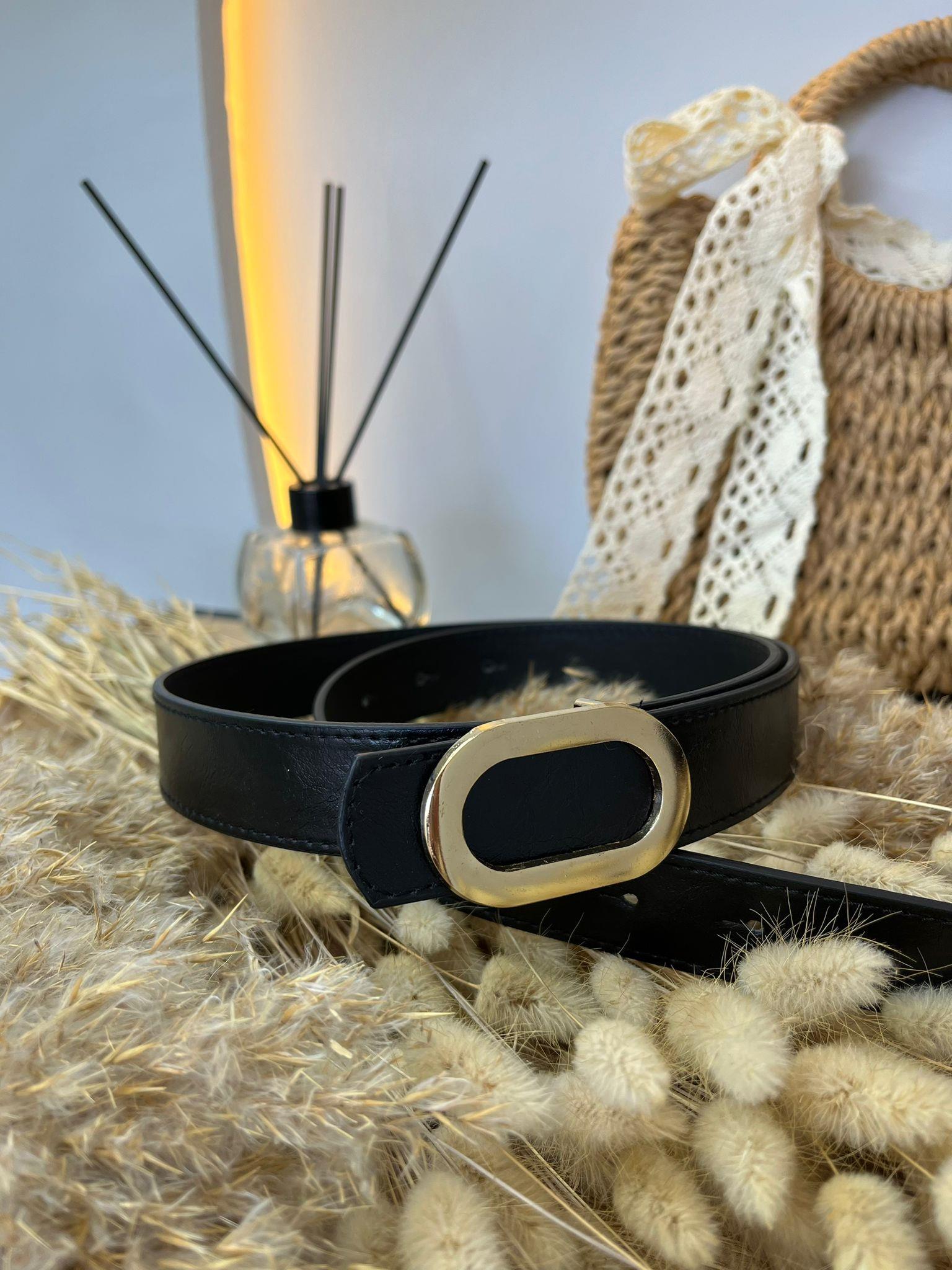 Siyah Oval Gold Tokalı Kemer A0942