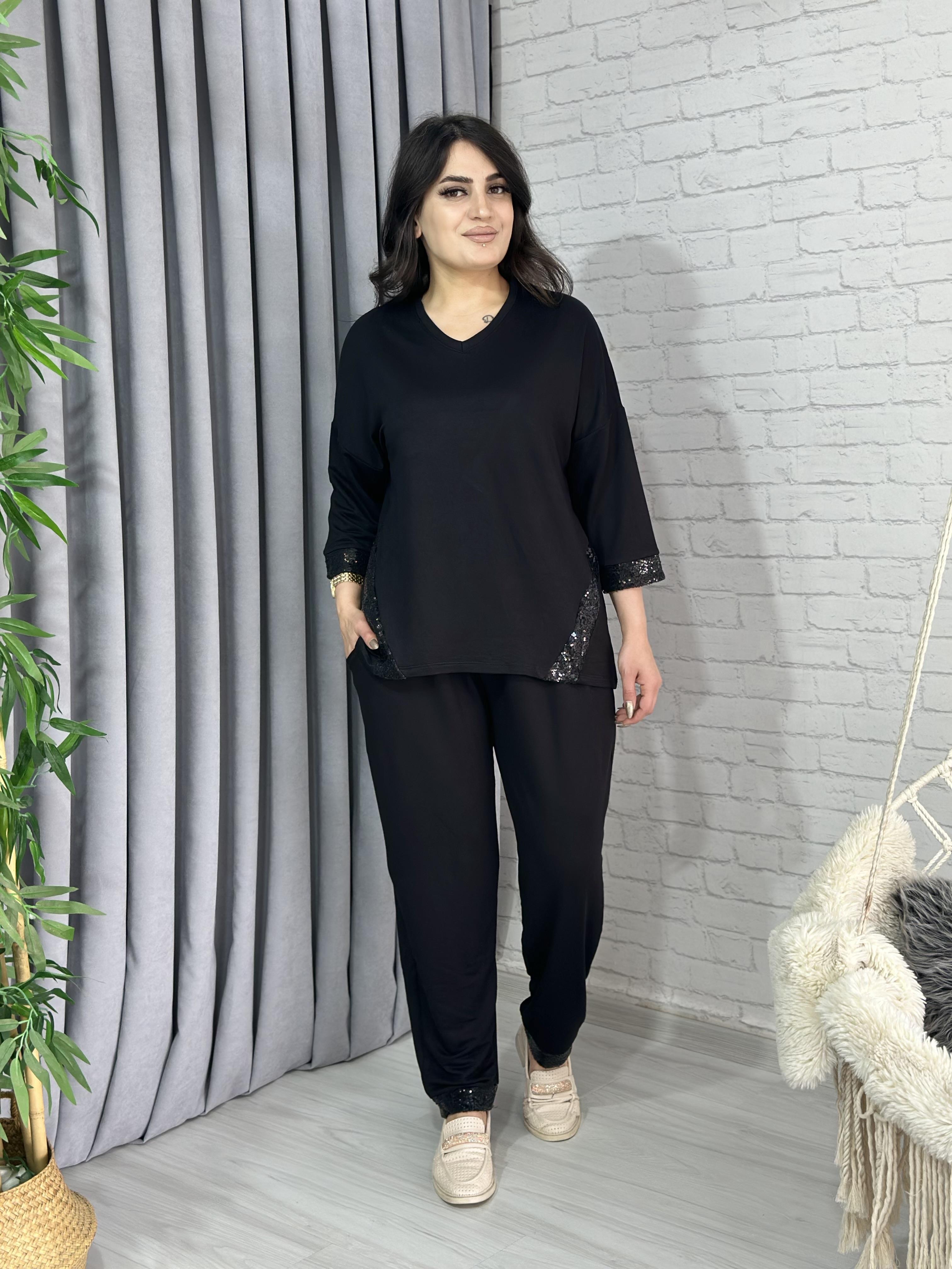 Siyah Pul Payetli Viskon İkili Takım A066