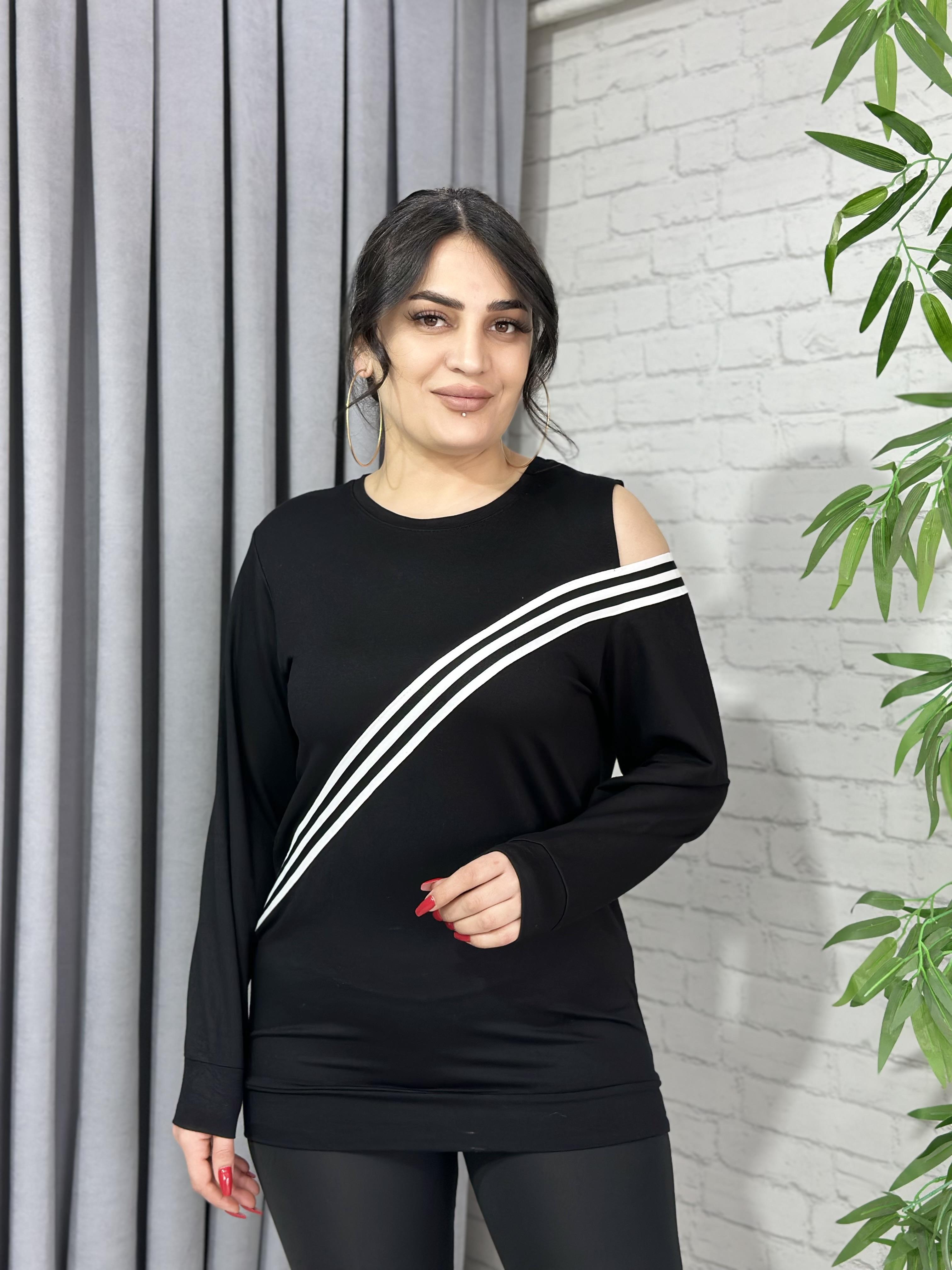 Siyah Şerit Detaylı Pamuklu Sweatshirt A400