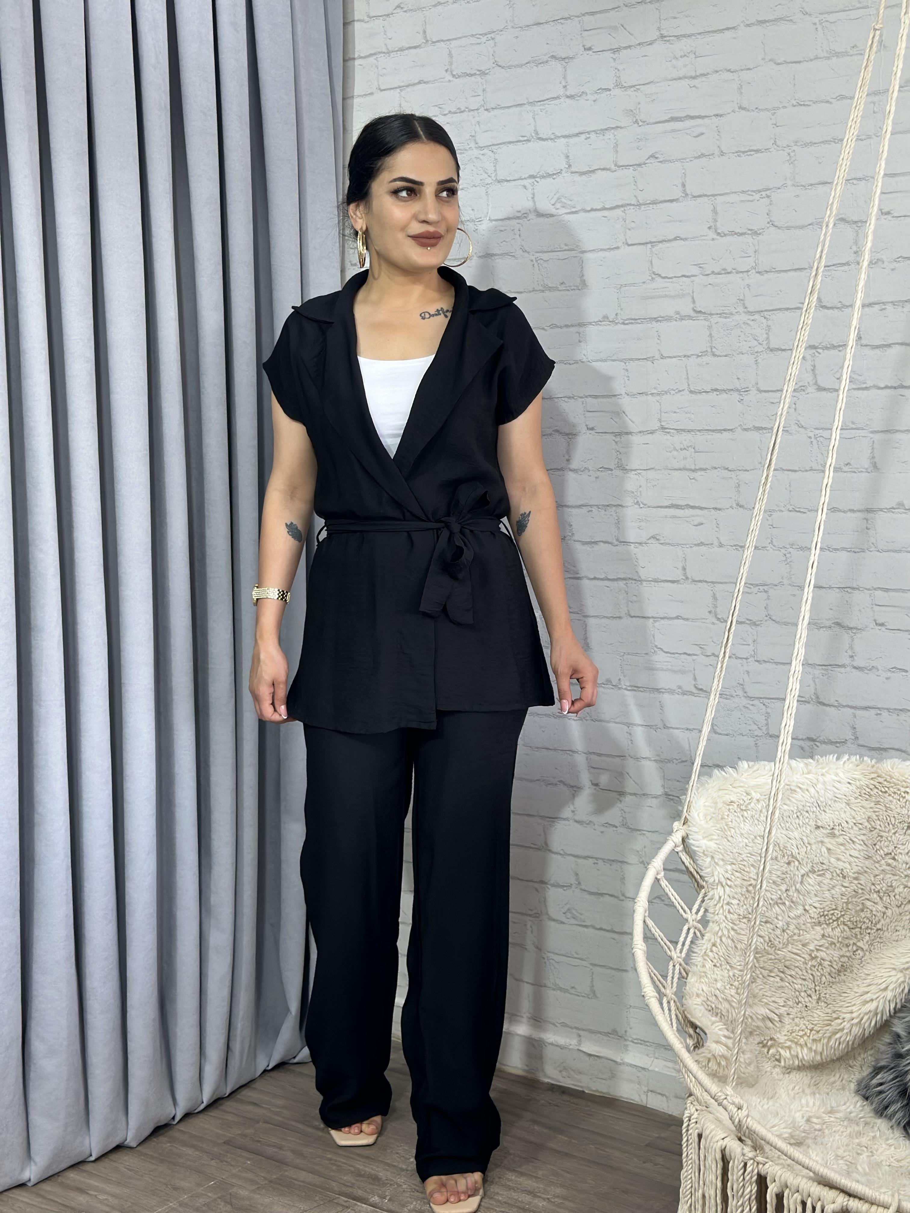 Siyah Yarım Kol Kuşaklı  İkili Takım 