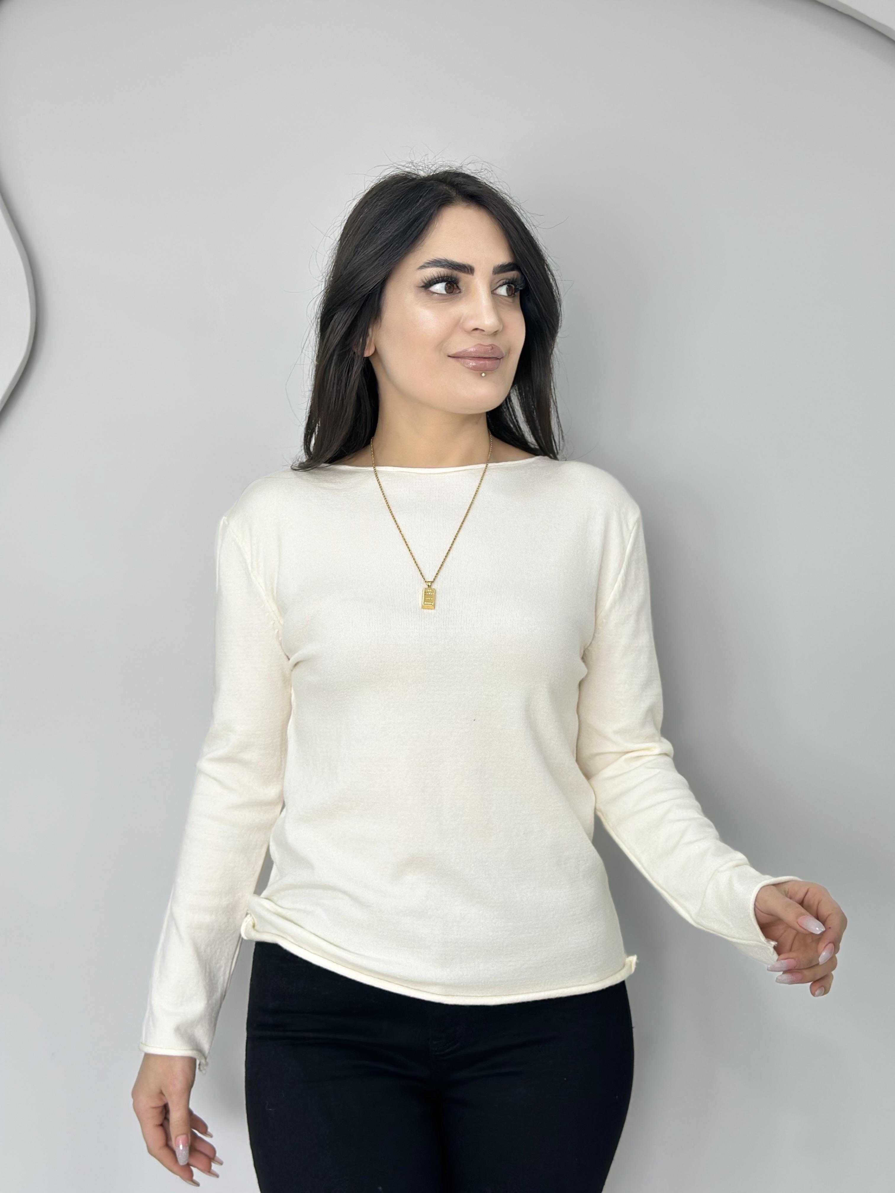 Soly Beyaz Kayık Yaka Orj Marka Merserize Triko Bluz A7474