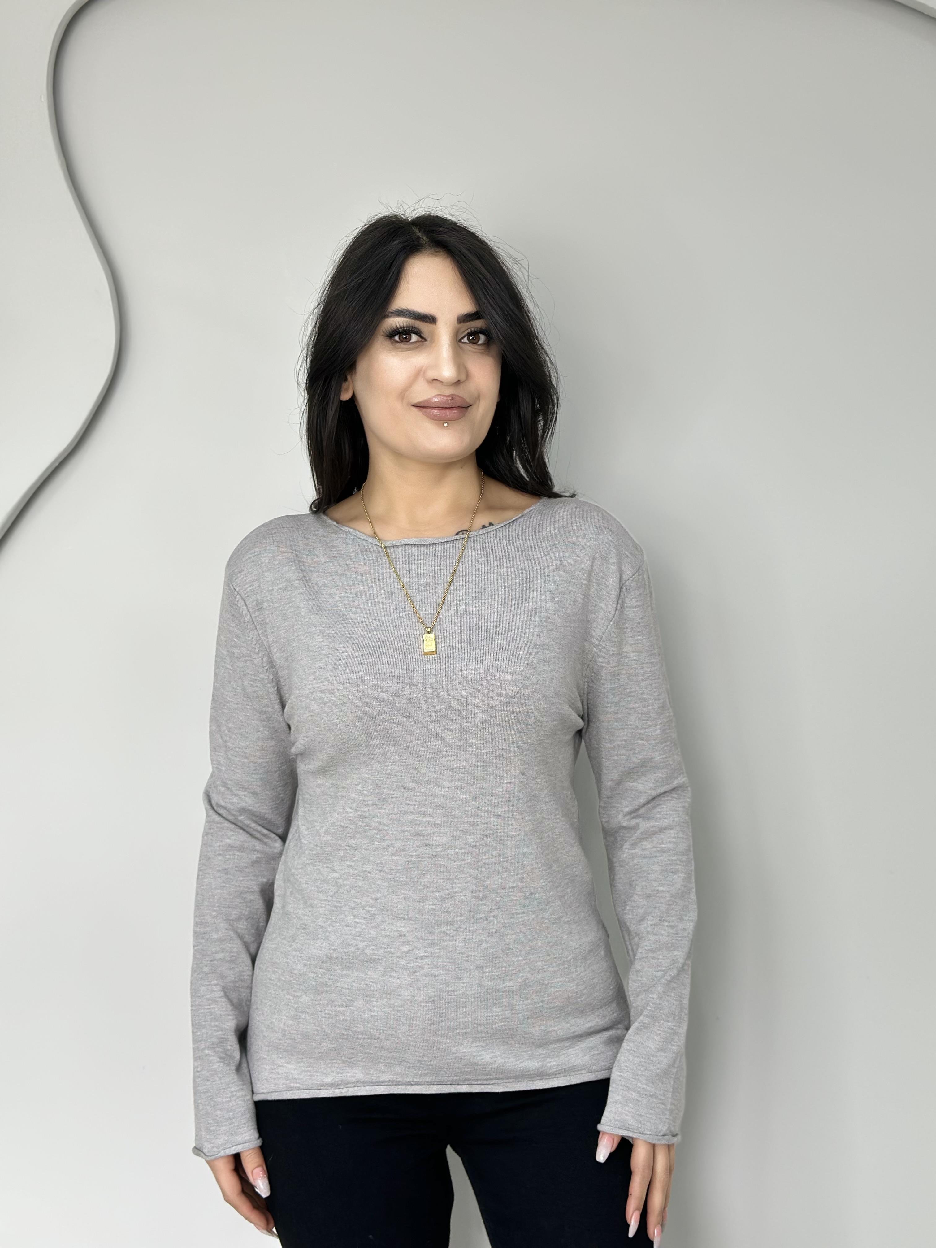 Soly Gri Kayık Yaka Orj Marka Merserize Triko Bluz A7474