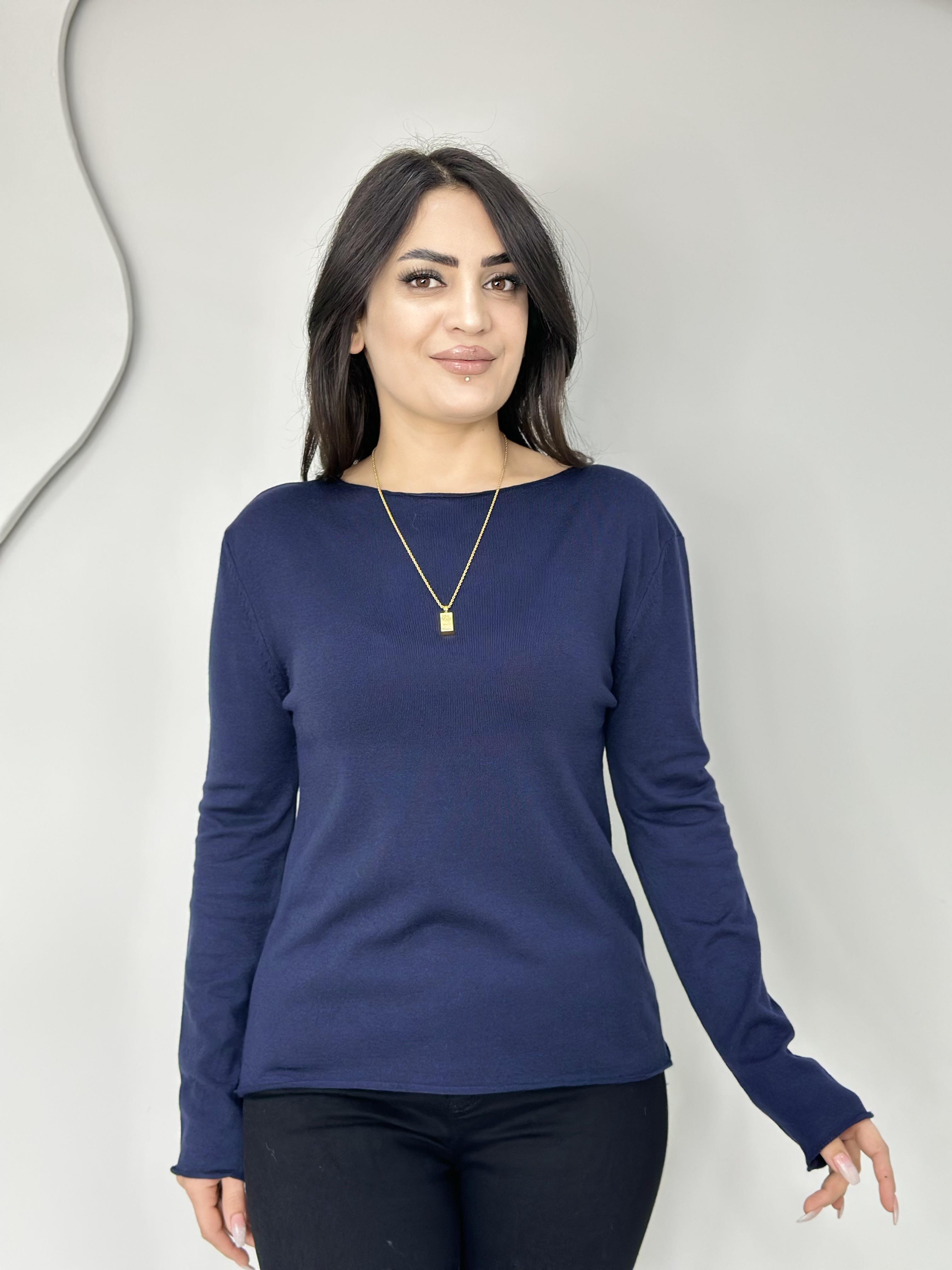 Soly Lacivert Kayık Yaka Orj Marka Merserize Triko Bluz A7474