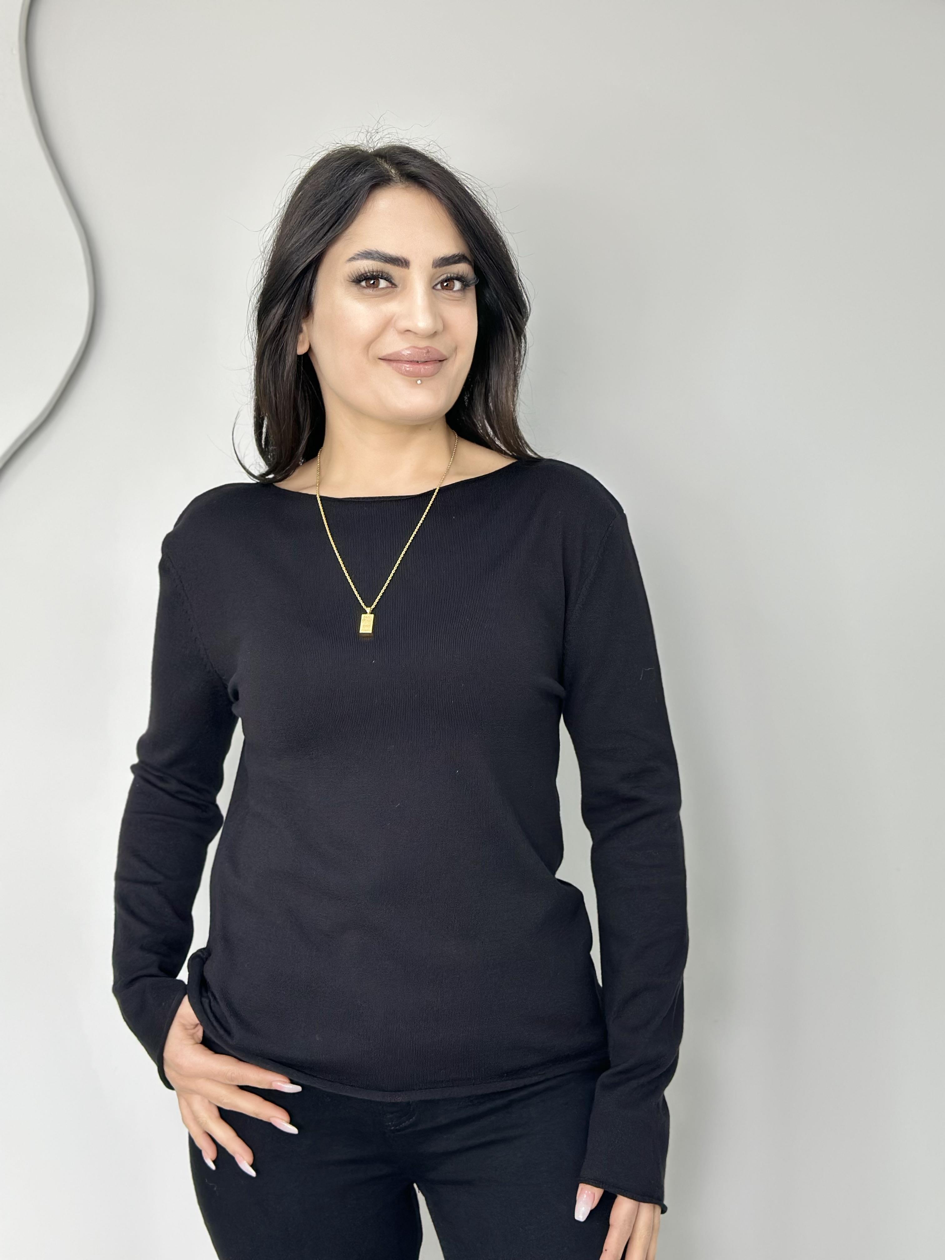 Soly Siyah Kayık Yaka Orj Marka Merserize Triko Bluz A7474