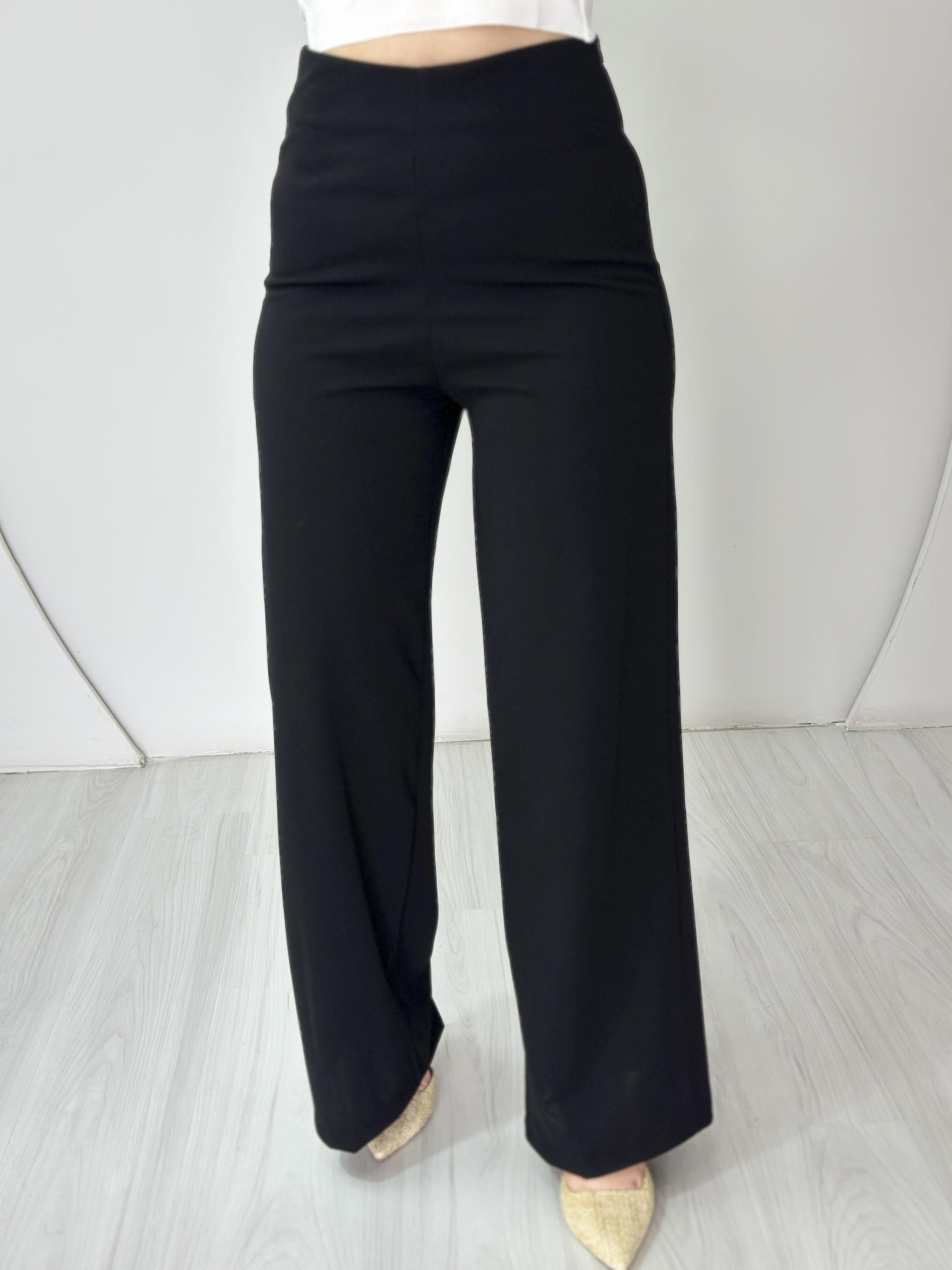 Sora Siyah Yüksek Bel Krep Kumaş Yanı Fermuarlı Palazzo Pantolon C2223