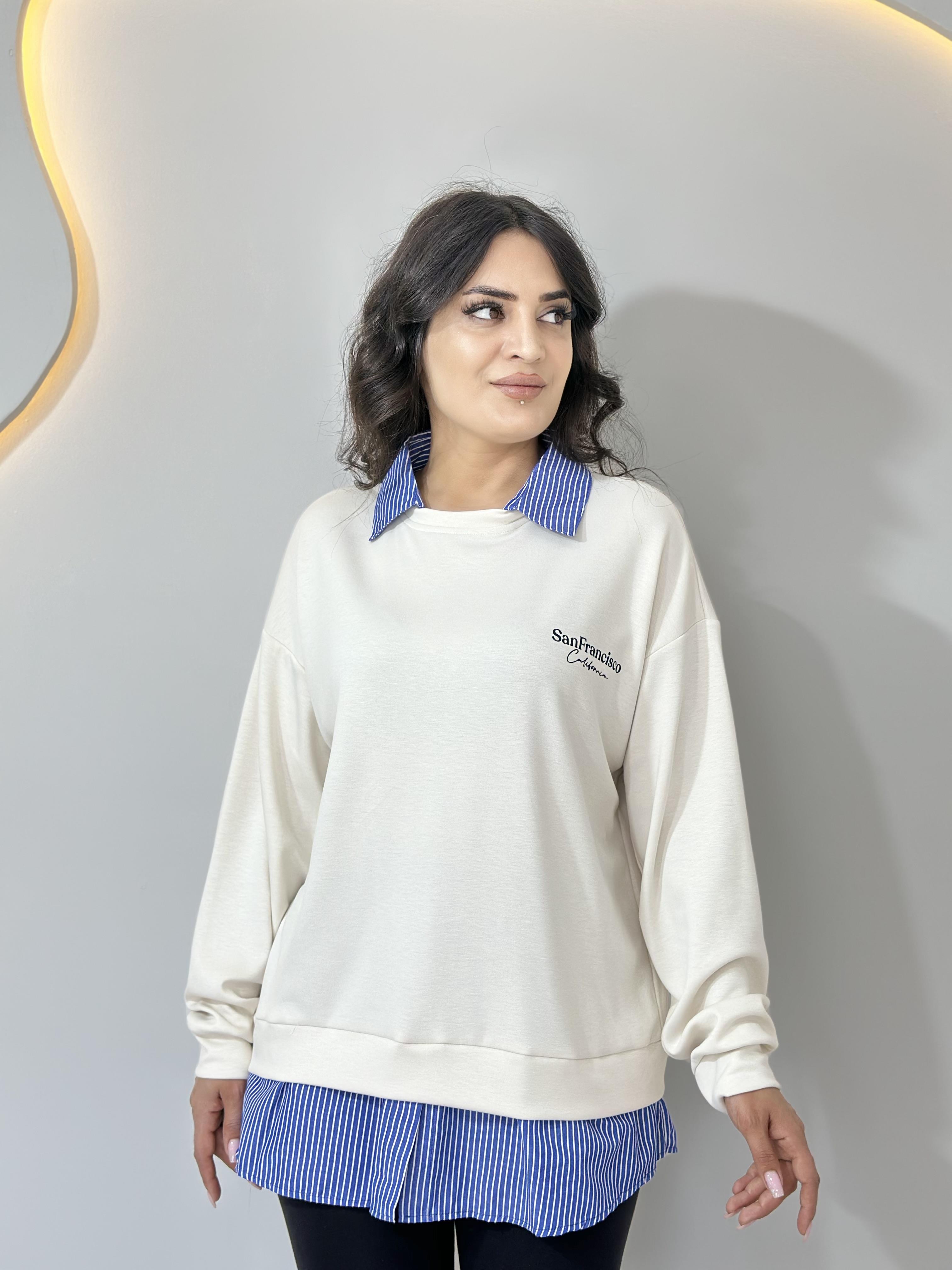 Süma Ekru Modal Garnilli Nakışlı Tasarım Sweatshirt A371