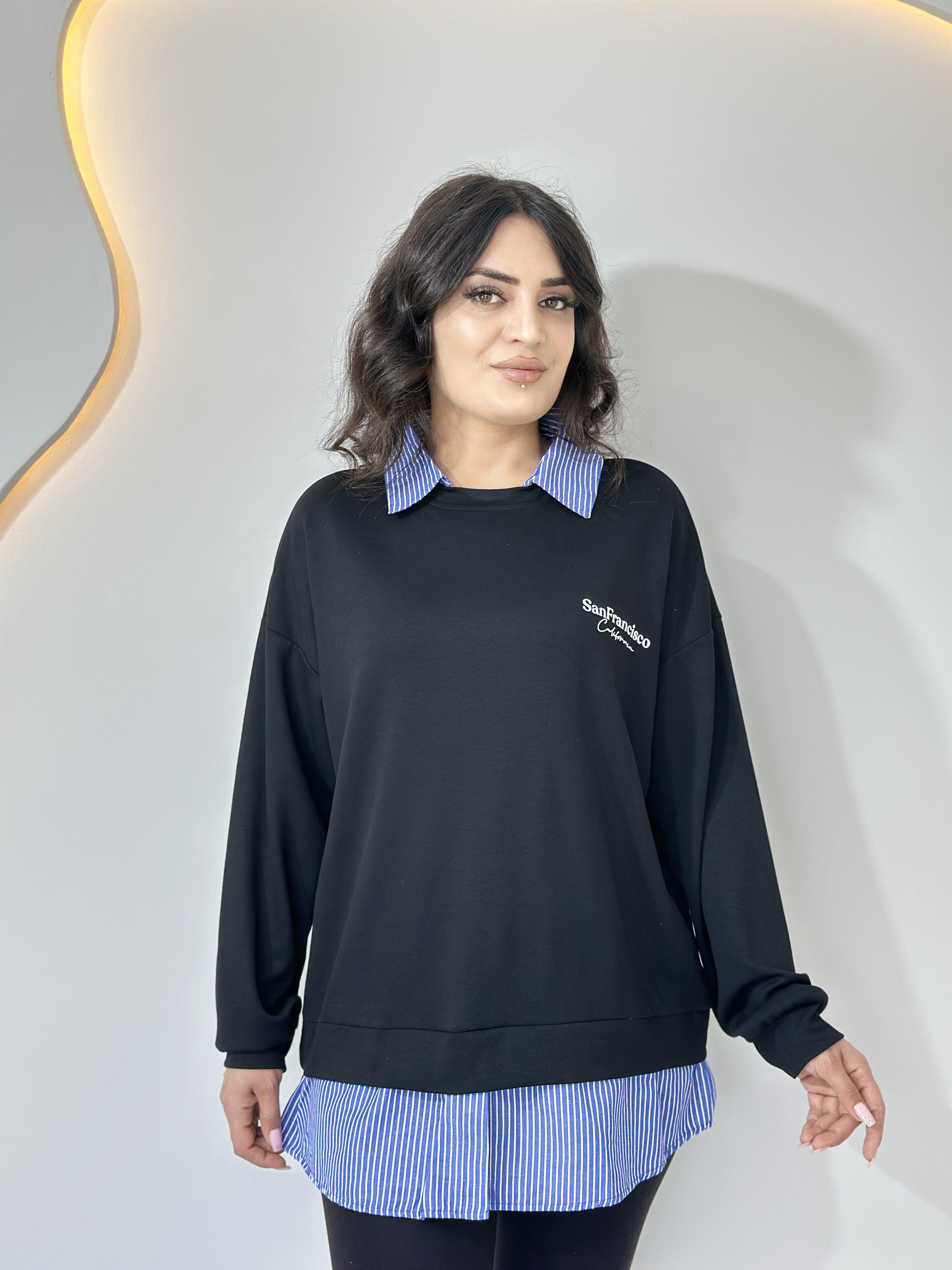 Süma Siyah Modal Garnilli Nakışlı Tasarım Sweatshirt A0841
