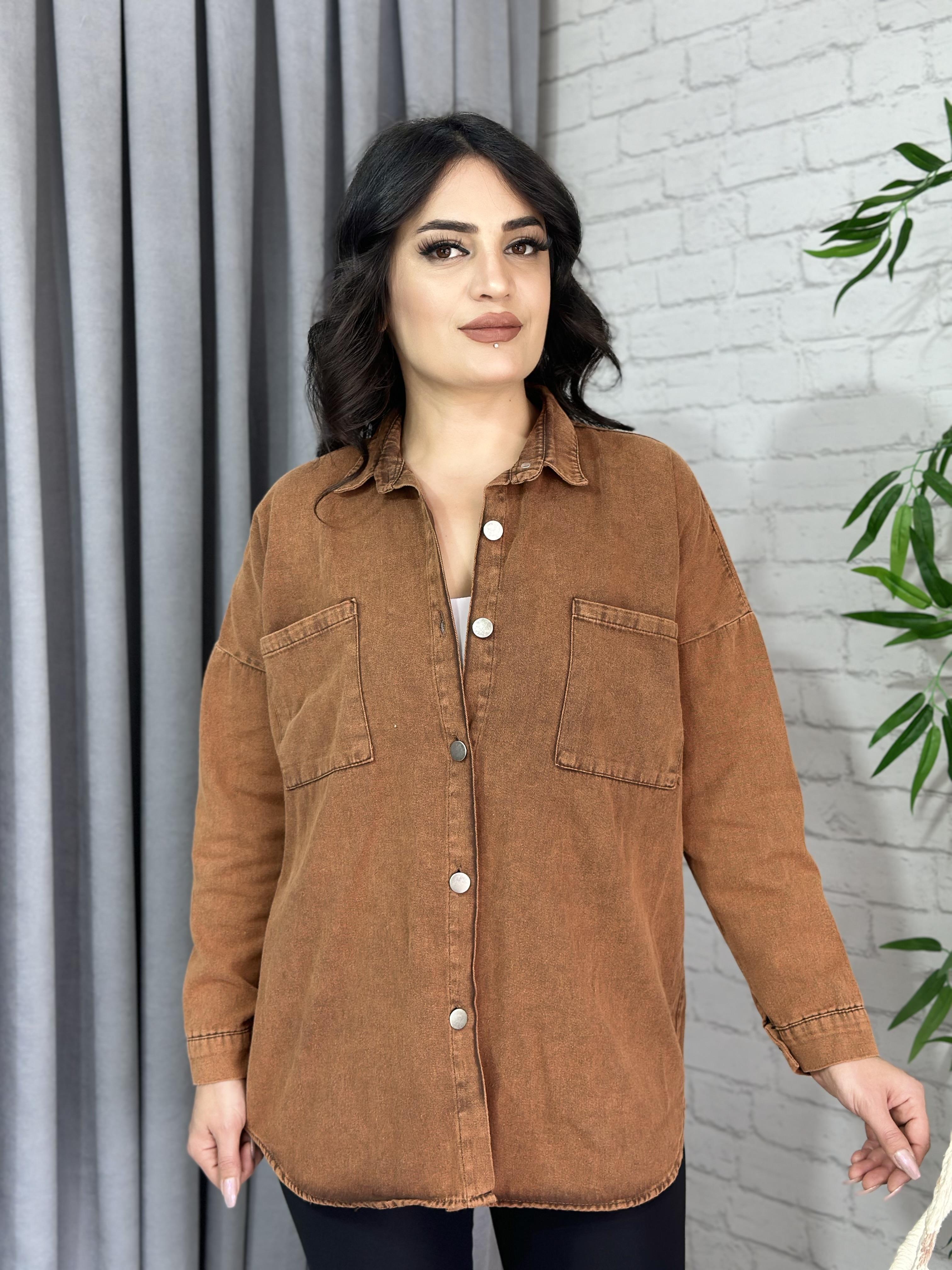 Taba Çift Cepli Pamuklu Gabardin Gömlek