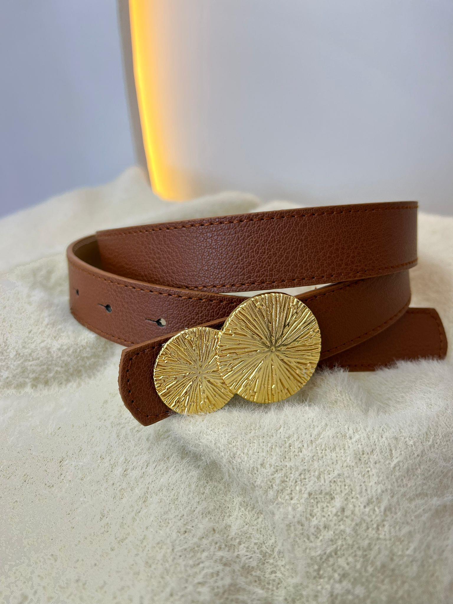 Taba Gold Tokalı Çift Büyük Oval Detaylı Kemer A09745