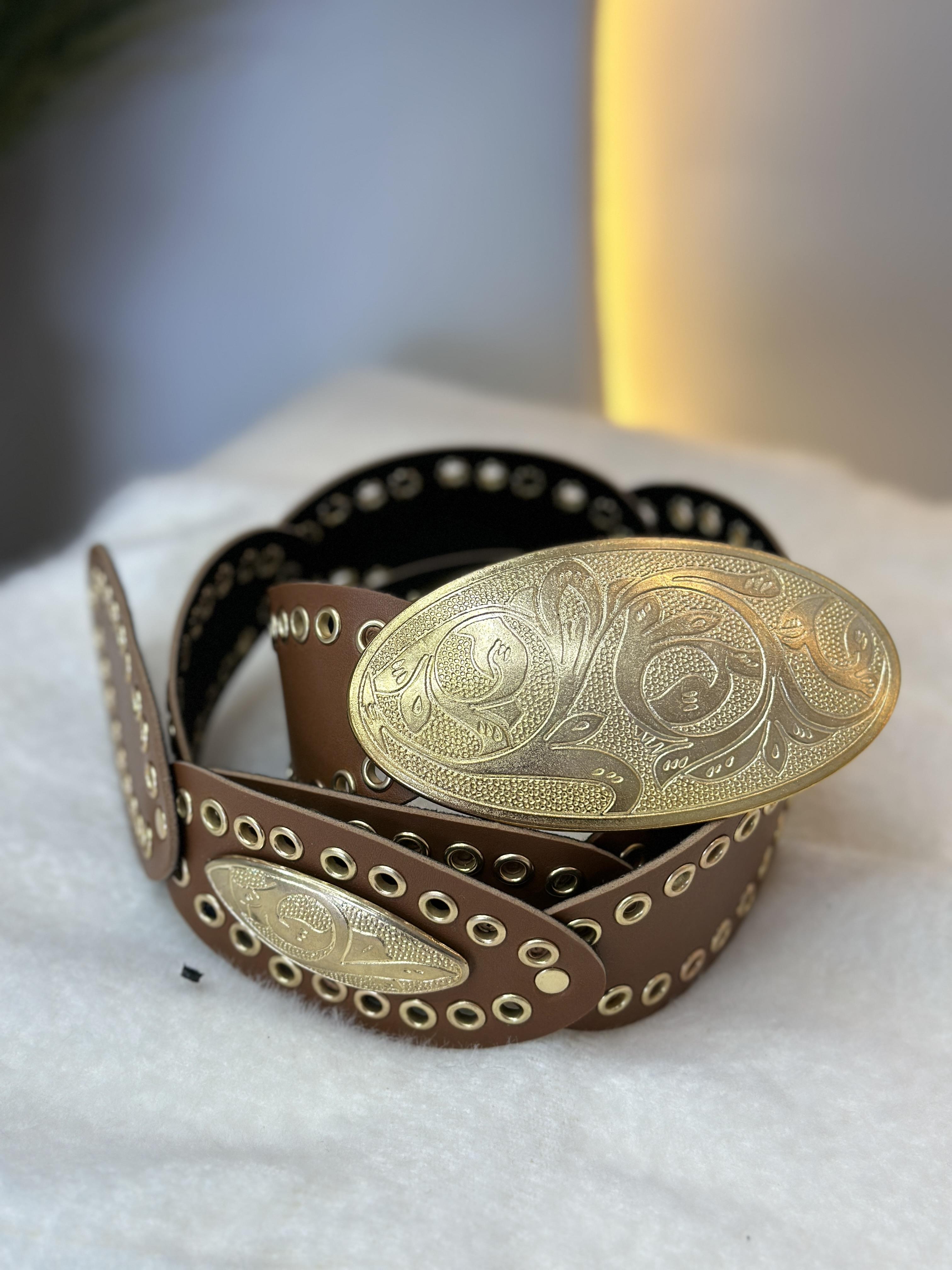 Taba Kovboy İşlemeli Bel ve Pantolon Kemer A7895 