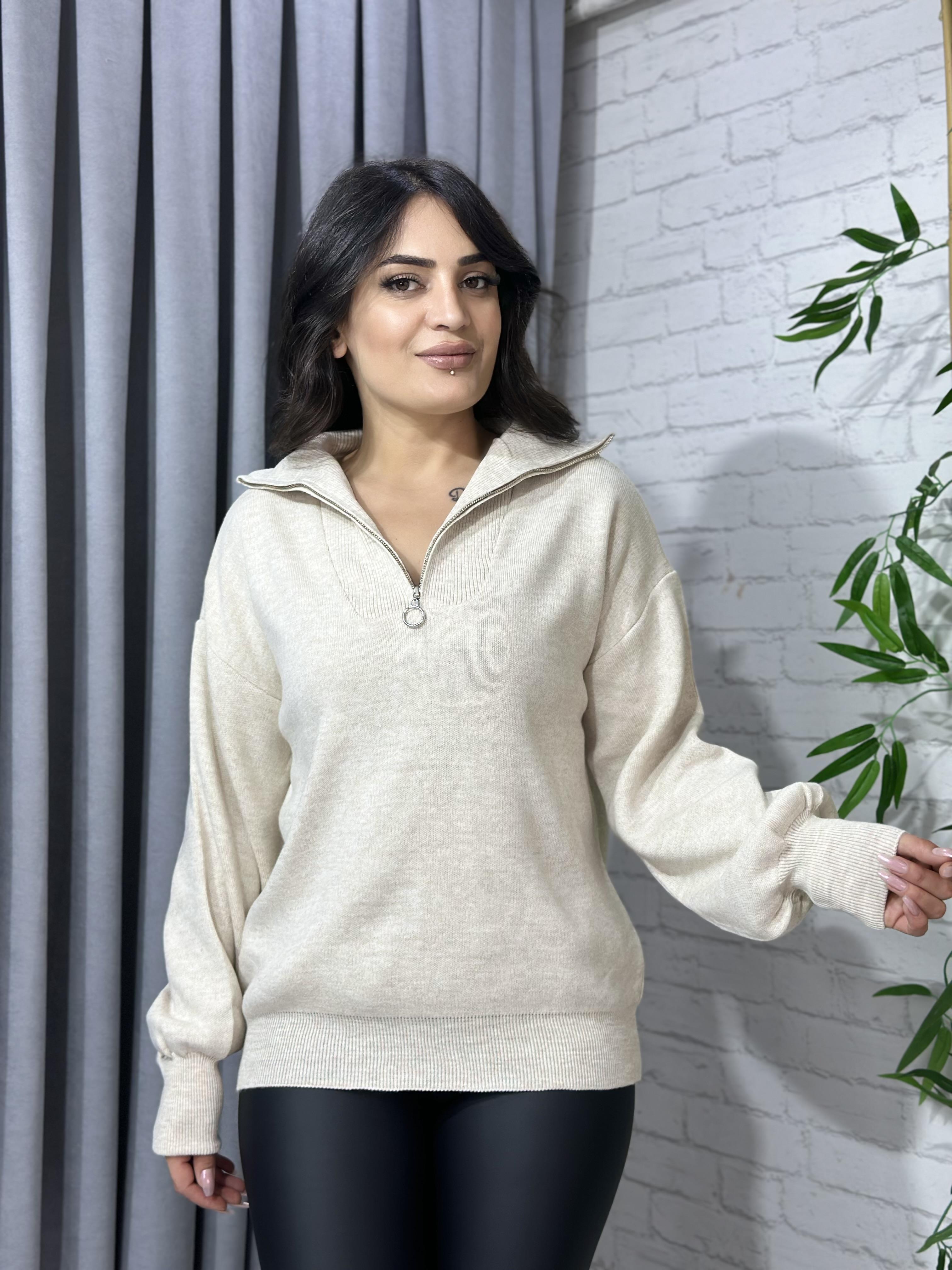 Taş Fermuarlı Triko Kazak