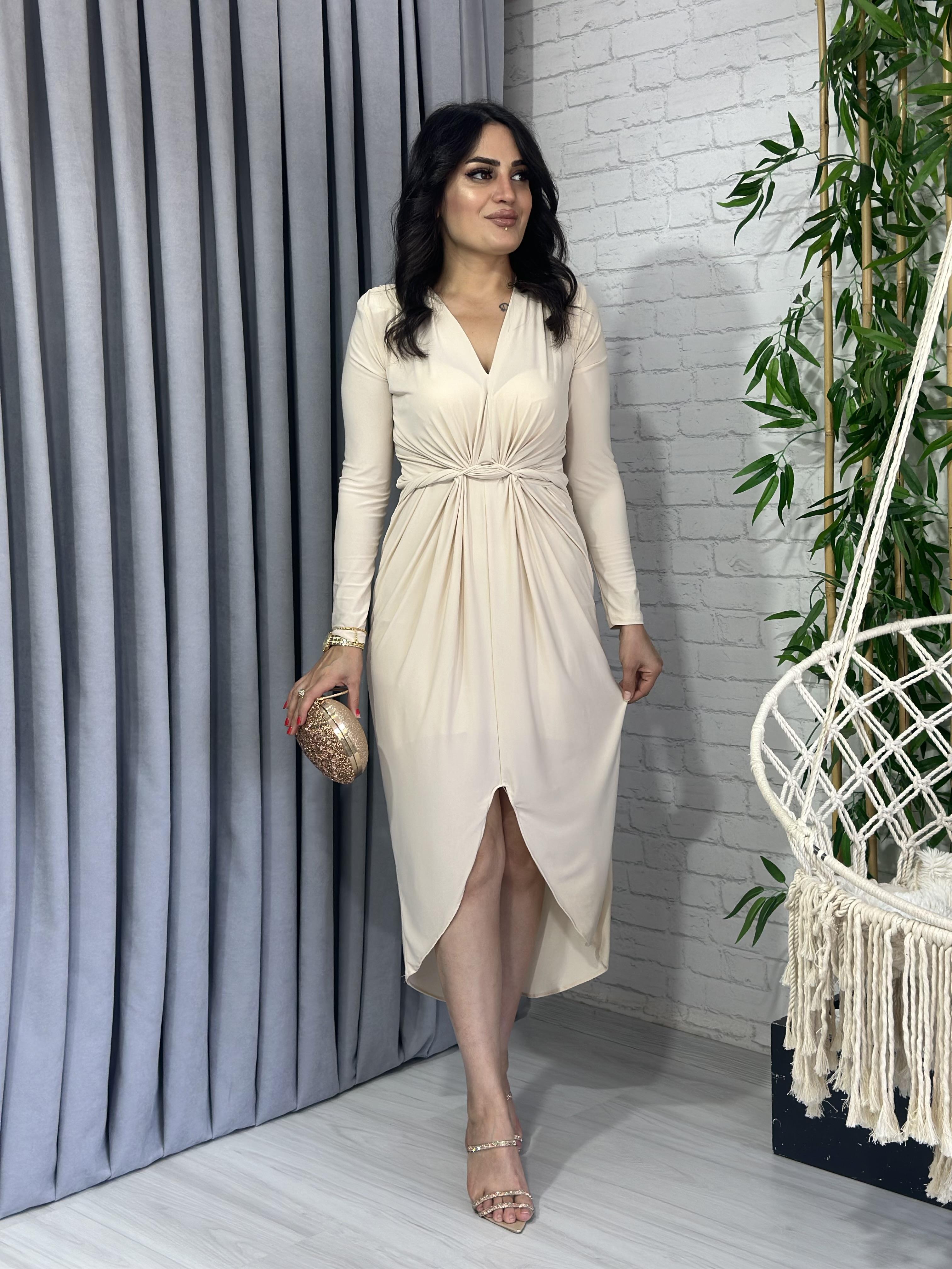 Taş Sandy Kumaş Önden Düğümlü Maxi Elbise