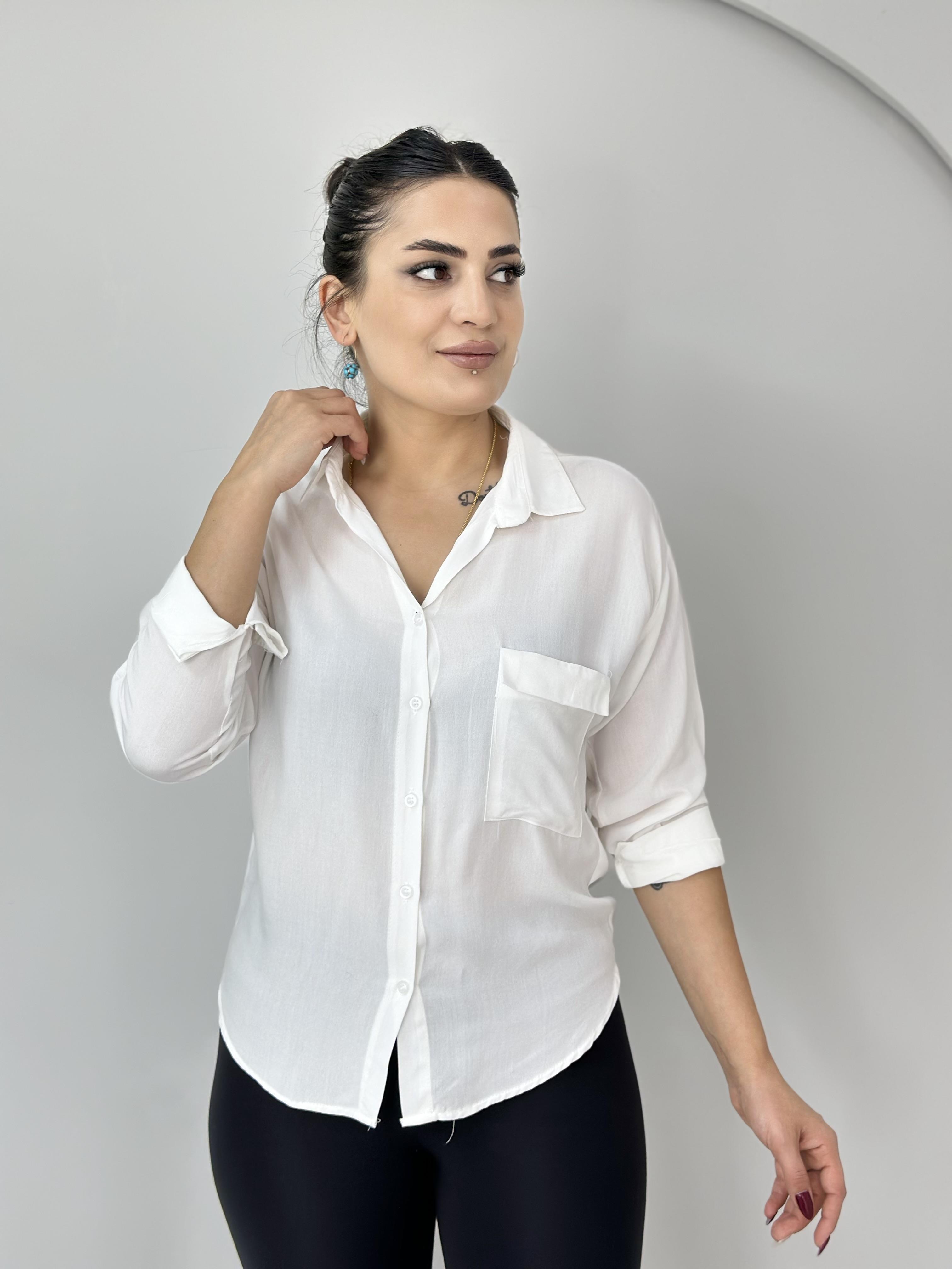 Tess Beyaz Cepli Tensel Düğmeli Gömlek A924