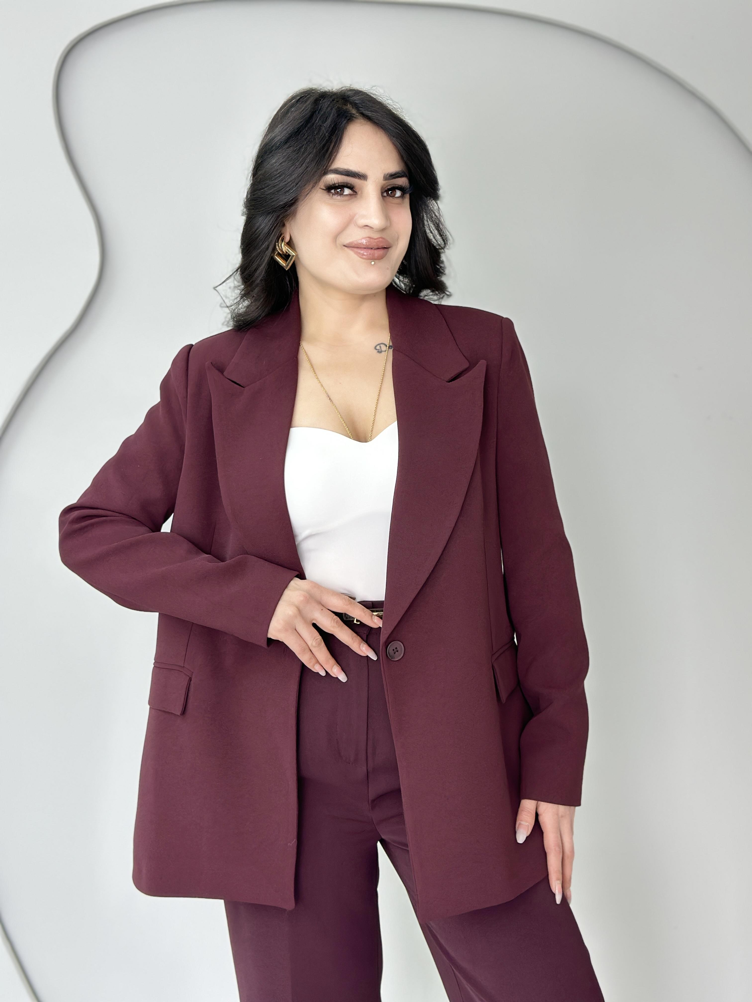 Tika Bordo Kruvaze Yaka Düğmeli Astarlı Blazer Ceket C9999