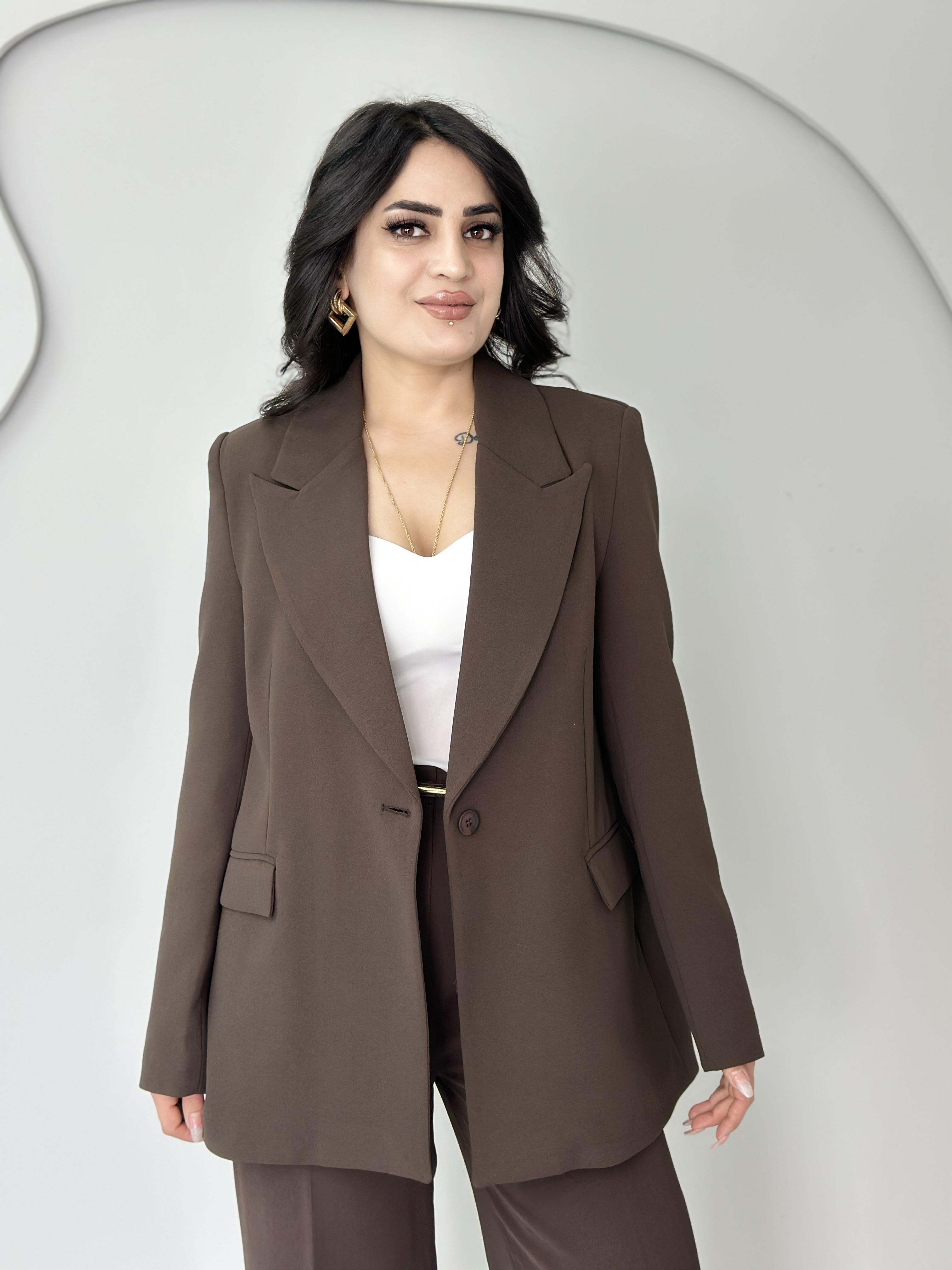Tika Kahve Kruvaze Yaka Düğmeli Astarlı Blazer Ceket C9999