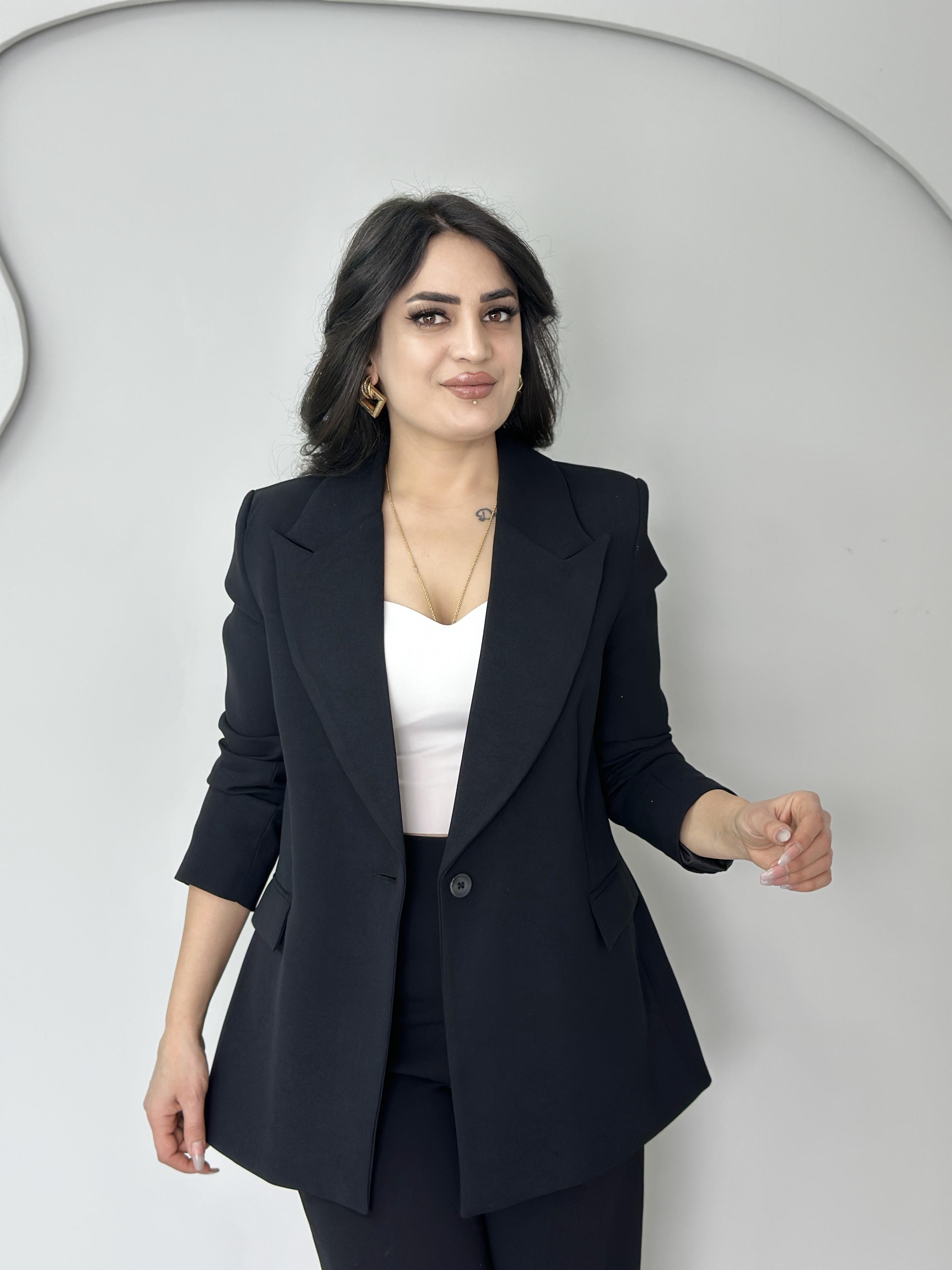 Tika Siyah Kruvaze Yaka Düğmeli Astarlı Blazer Ceket C9999