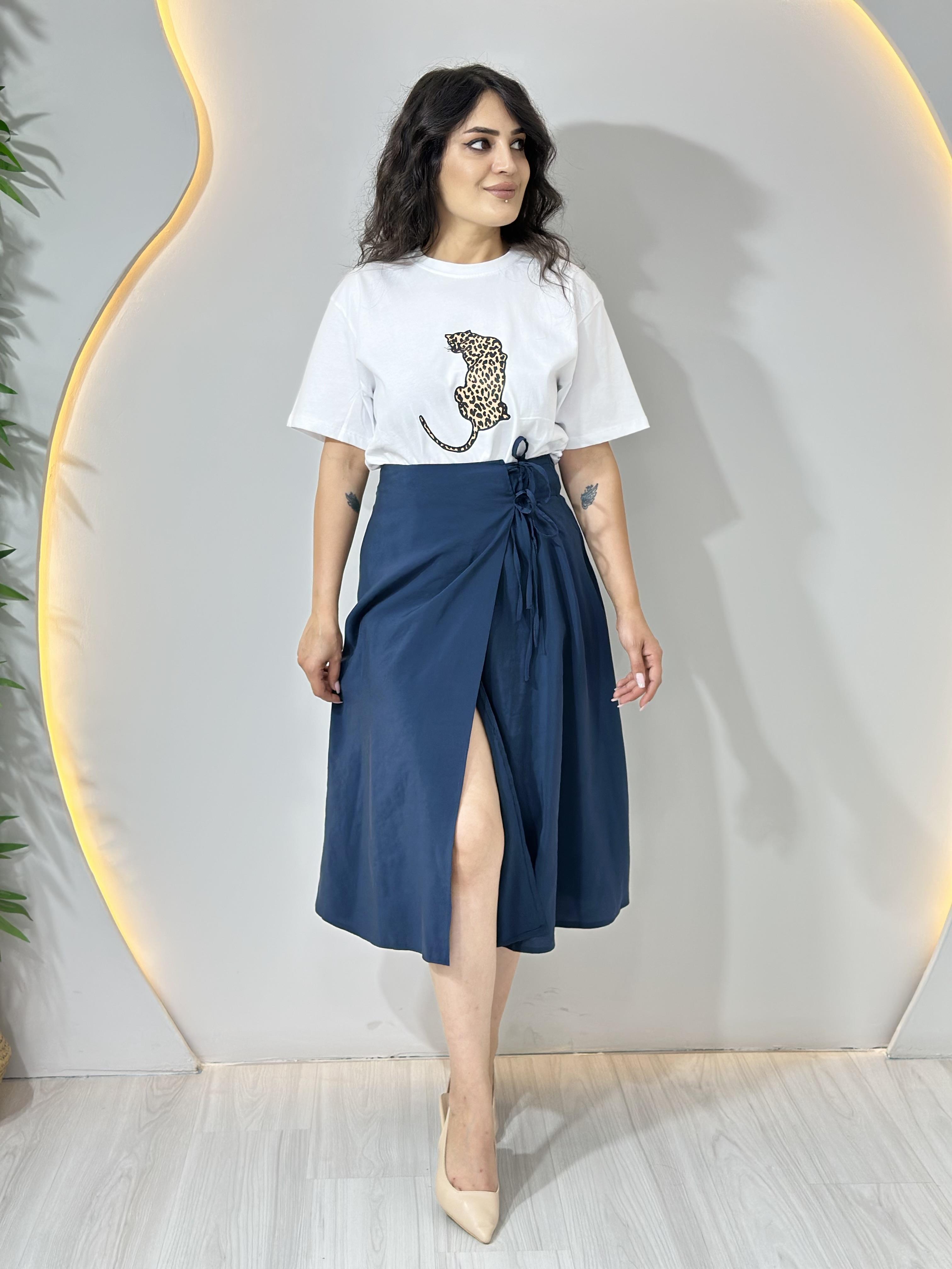 Tone Lacivert Bağlama Detaylı Anvelop Midi Boy Etek A631