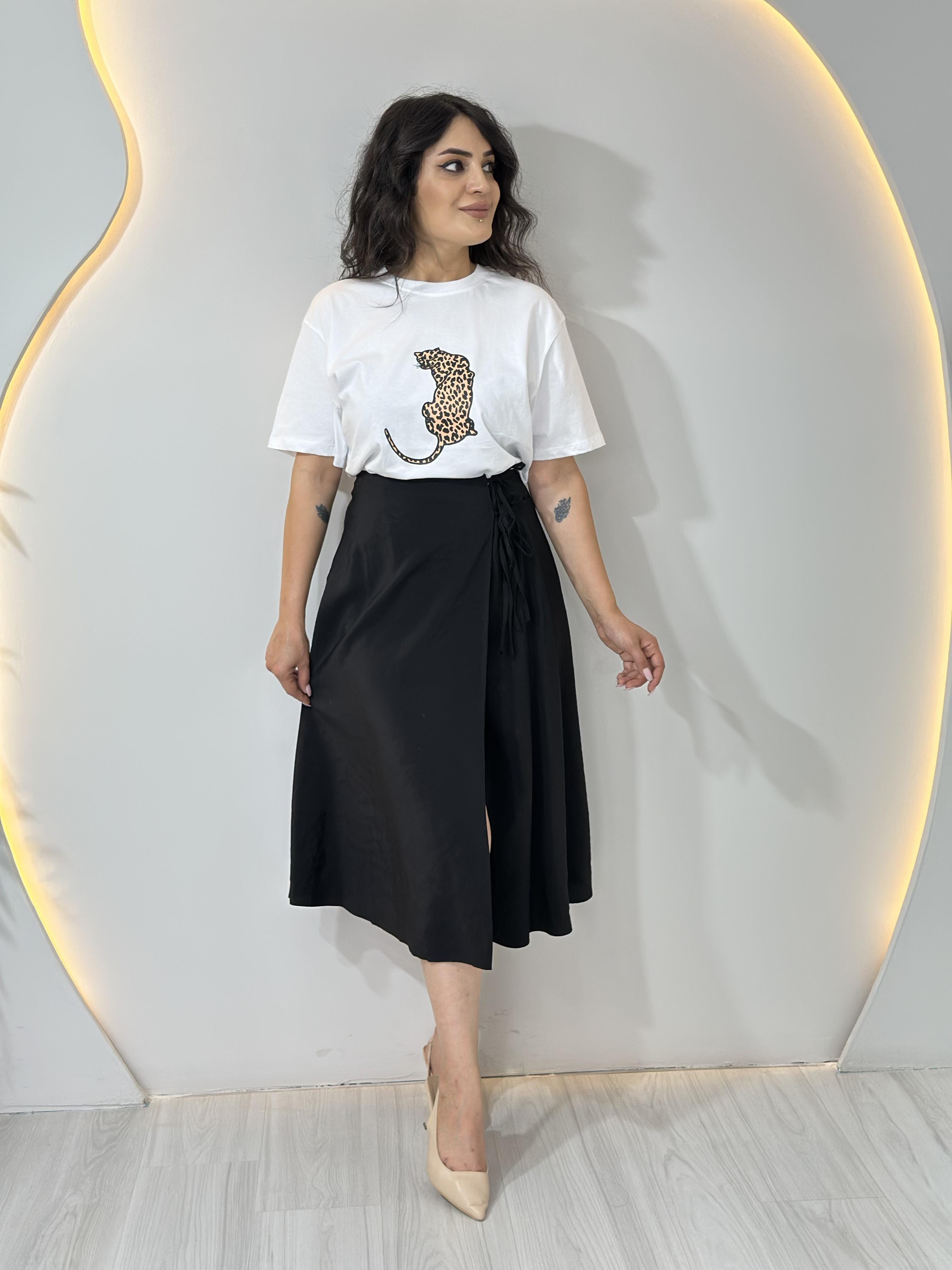 Tone Siyah Bağlama Detaylı Anvelop Midi Boy Etek A631