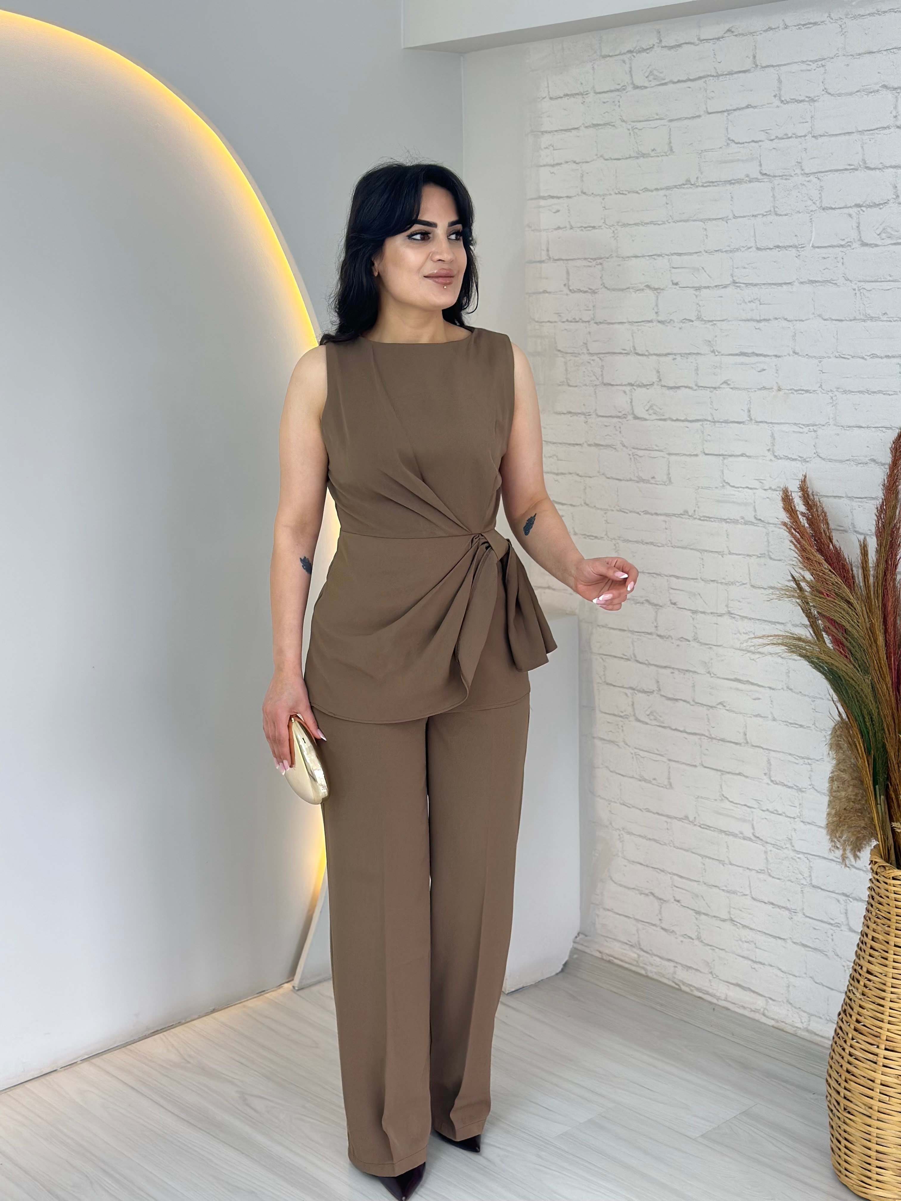 Tower Kahve Tasarım Bluz Pantolon Takım A103