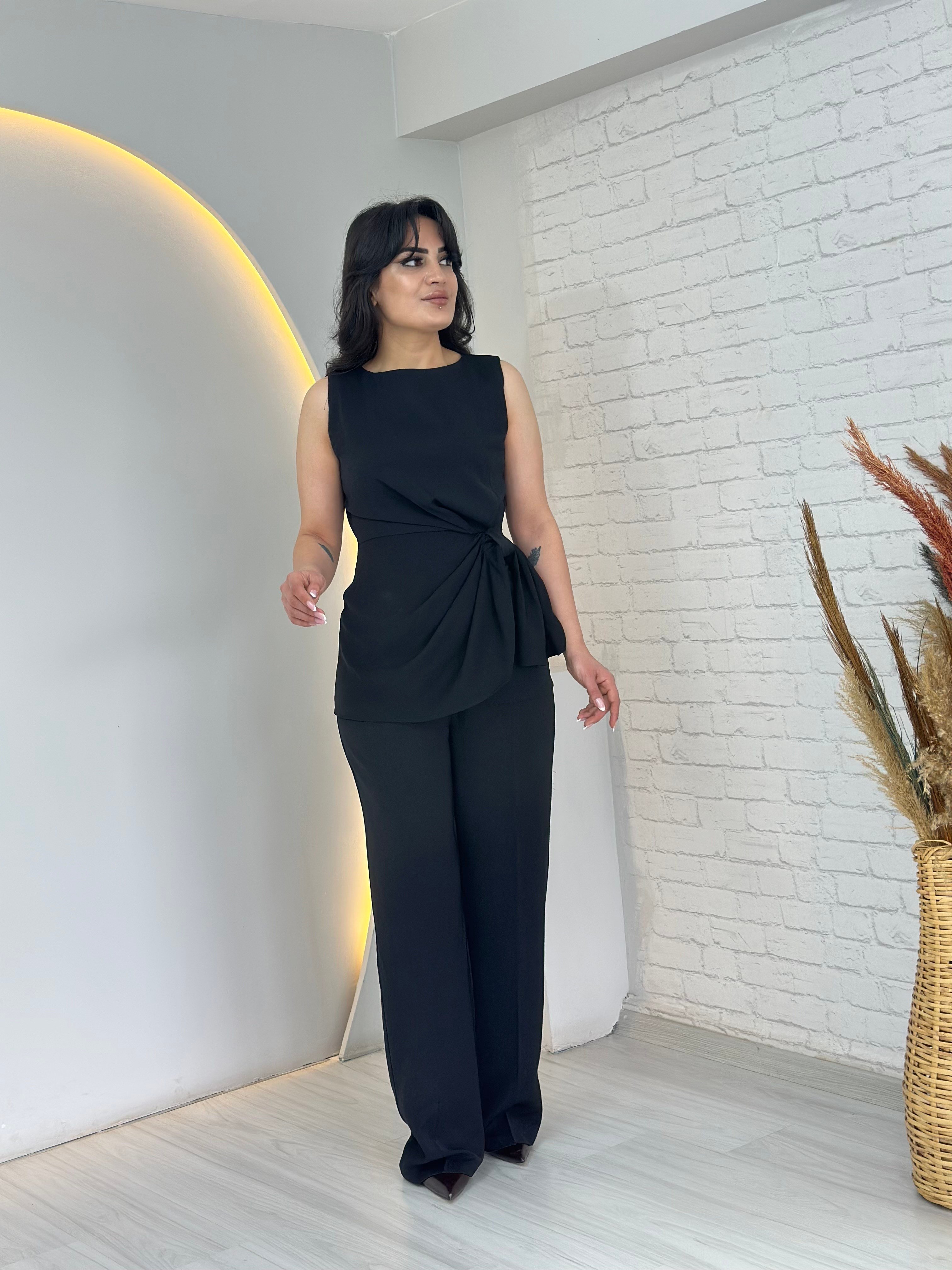 Tower Siyah Tasarım Bluz Pantolon Takım A103