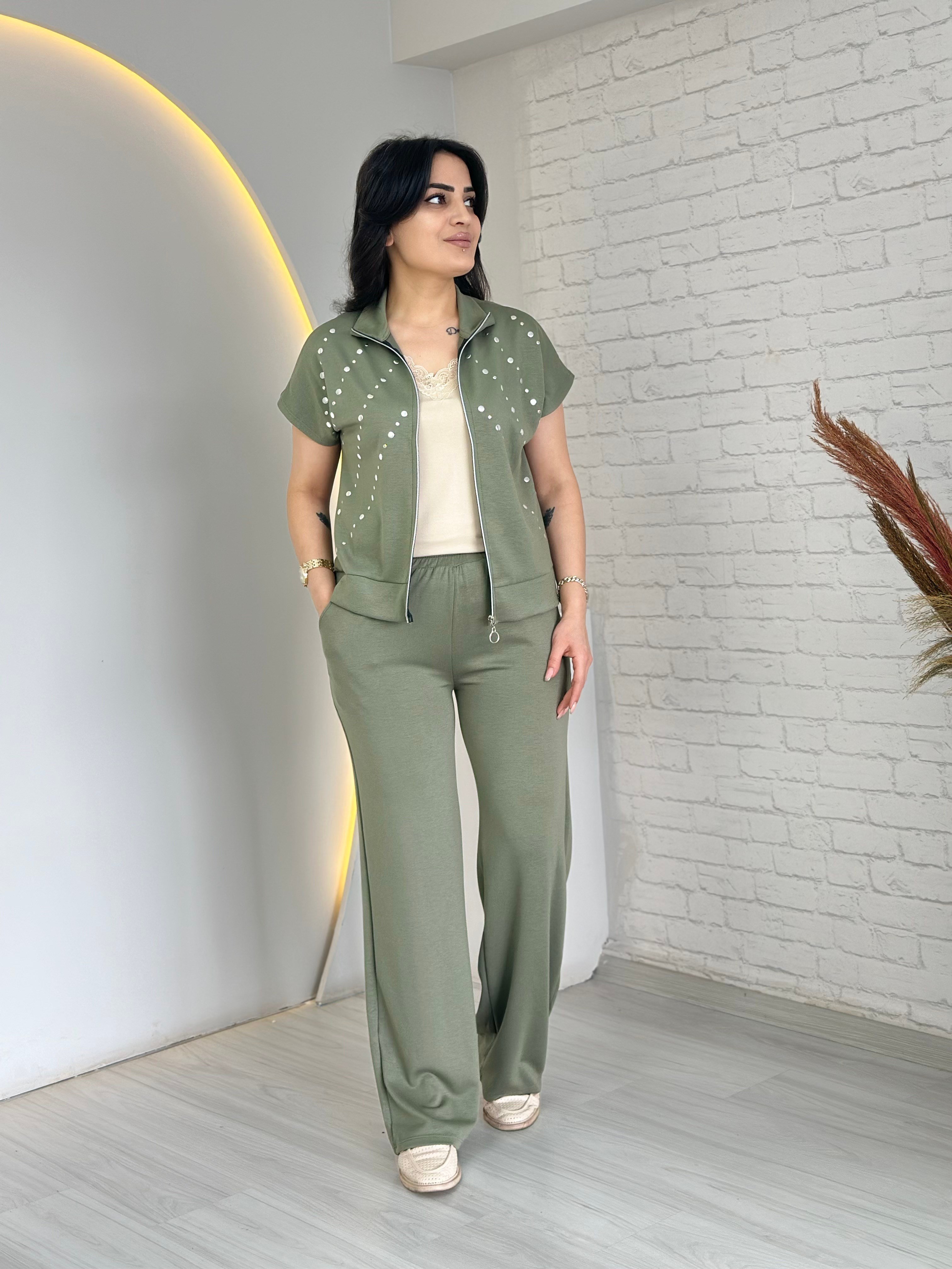 Tura Mint Yeşili Önden Fermuarlı Çıtçıt Detaylı Alt Üst Takım D062