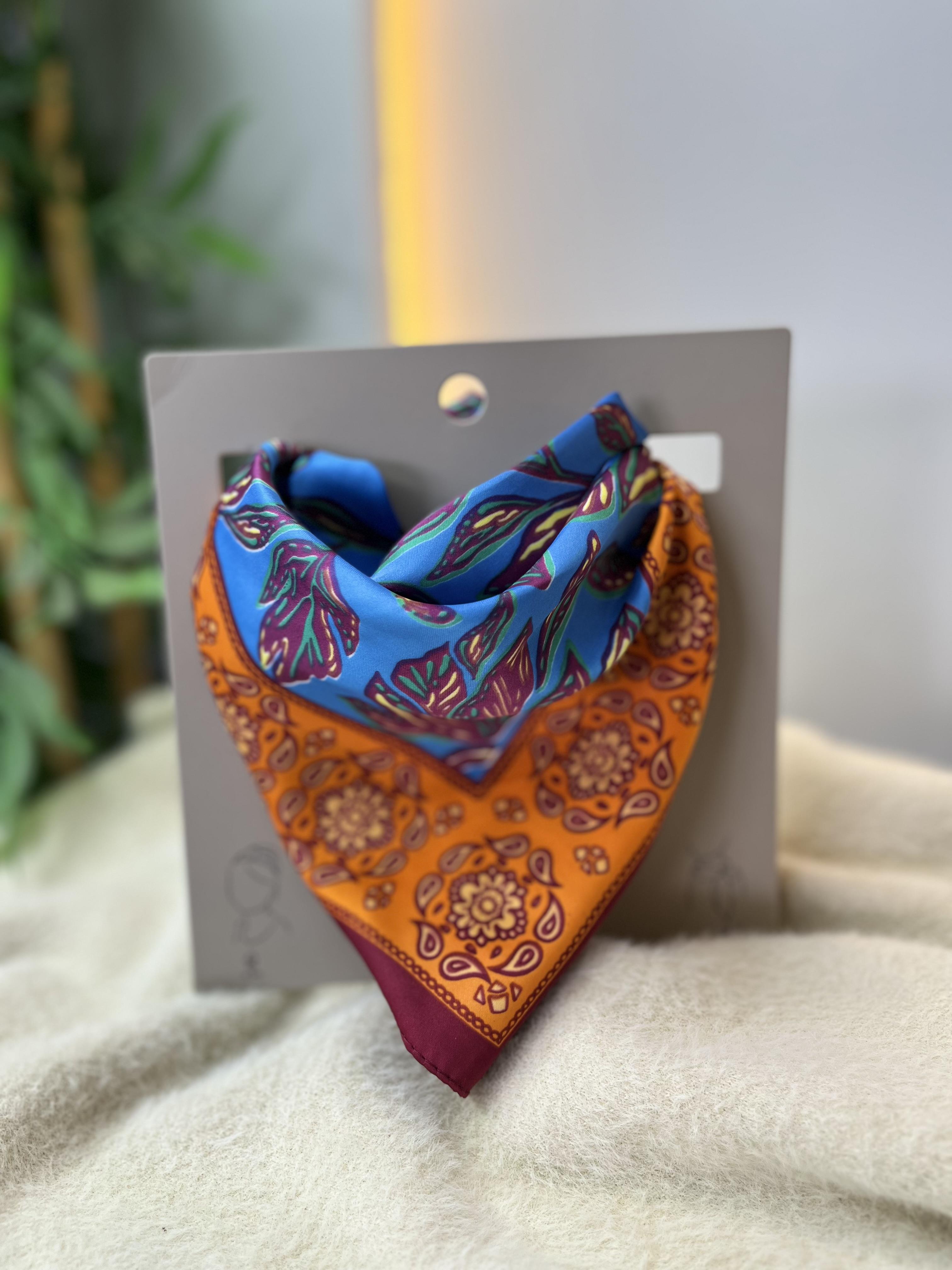 Turuncu Bohem Desenli Fular A777