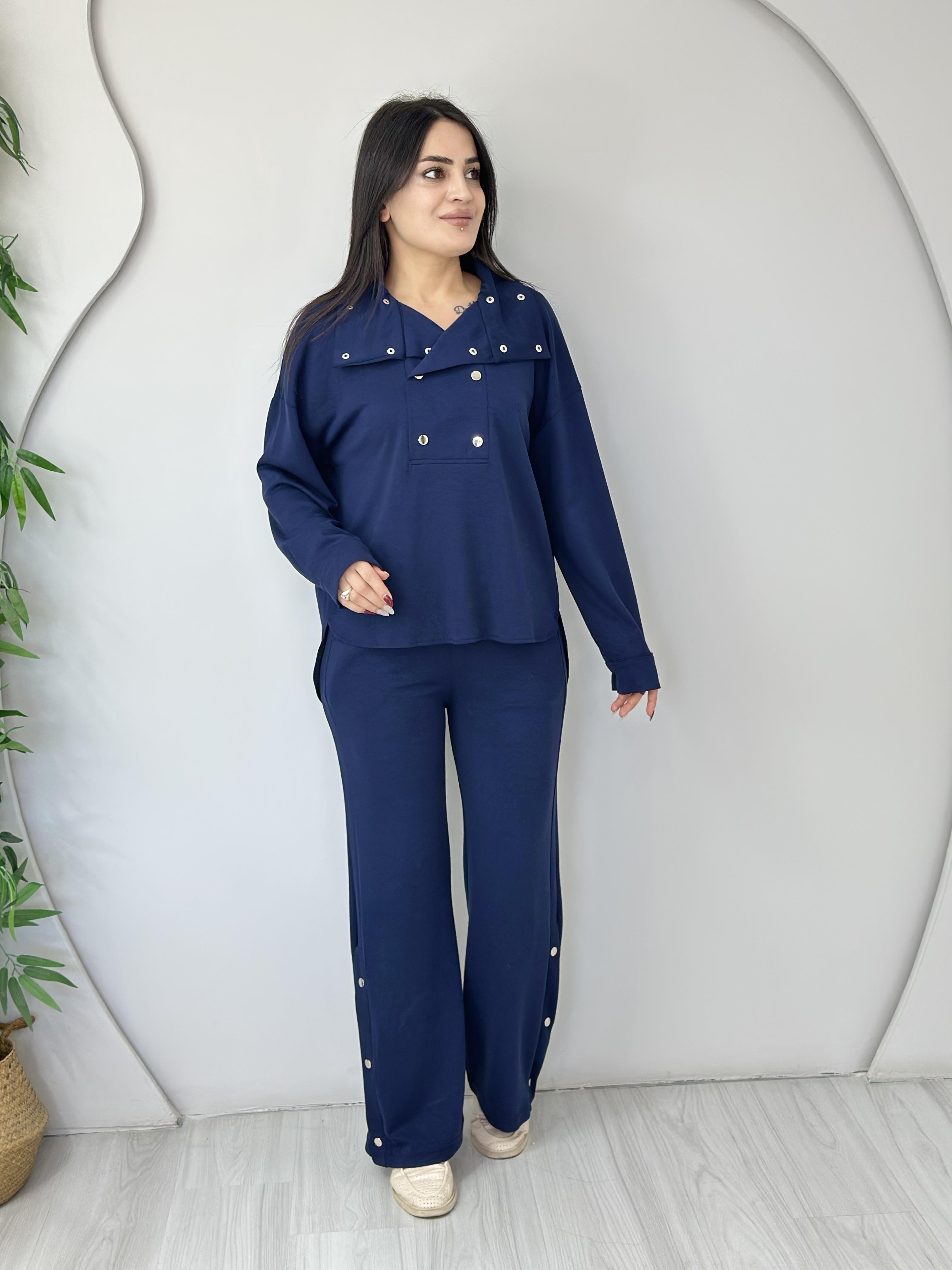 Vale Lacivert Düğmeli Çıtçıt Detaylı Scuba Kumaş İkili Takım A301