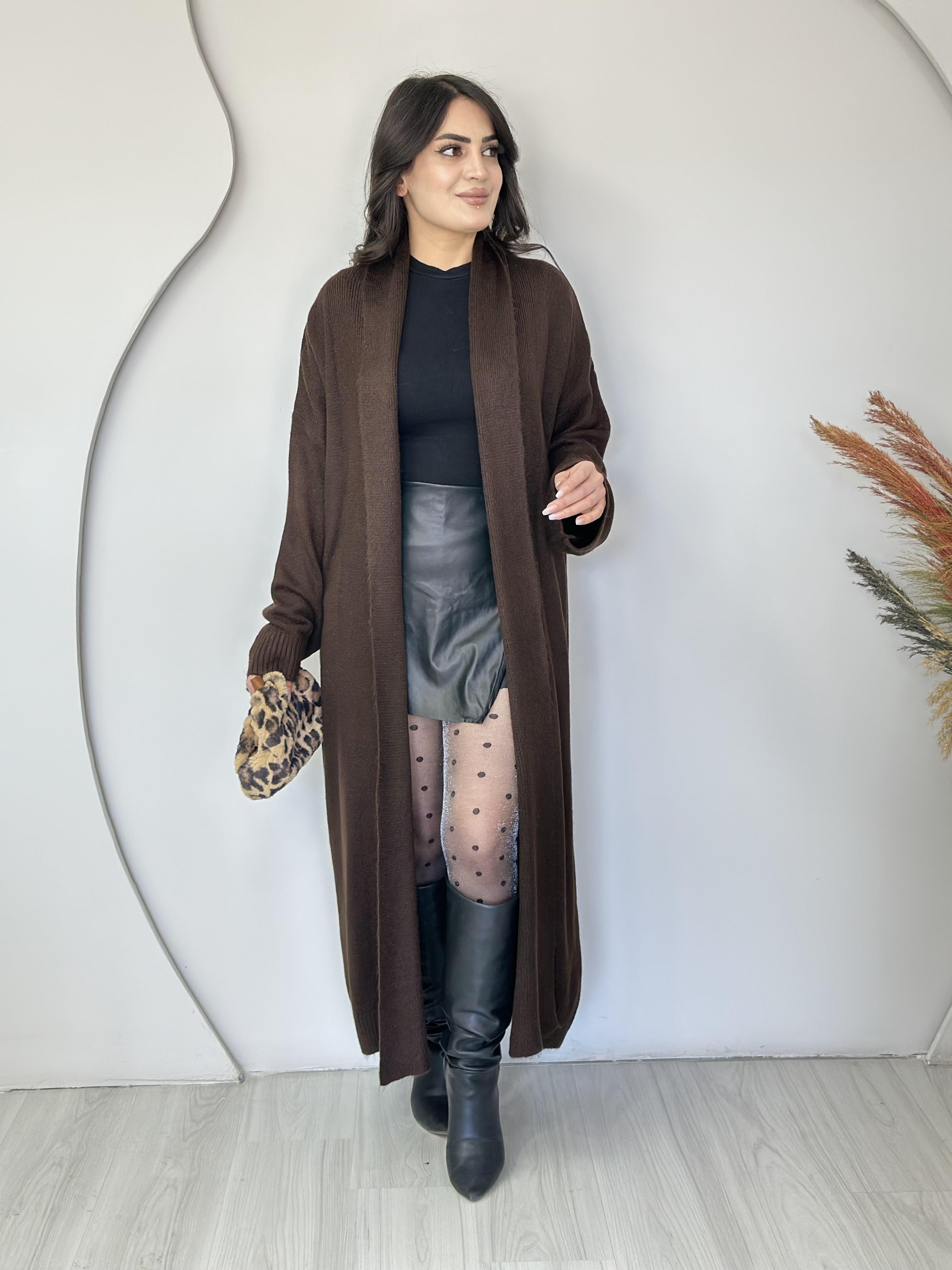 Vani Acı Kahve Şal Yaka Oversize Triko Hırka E888