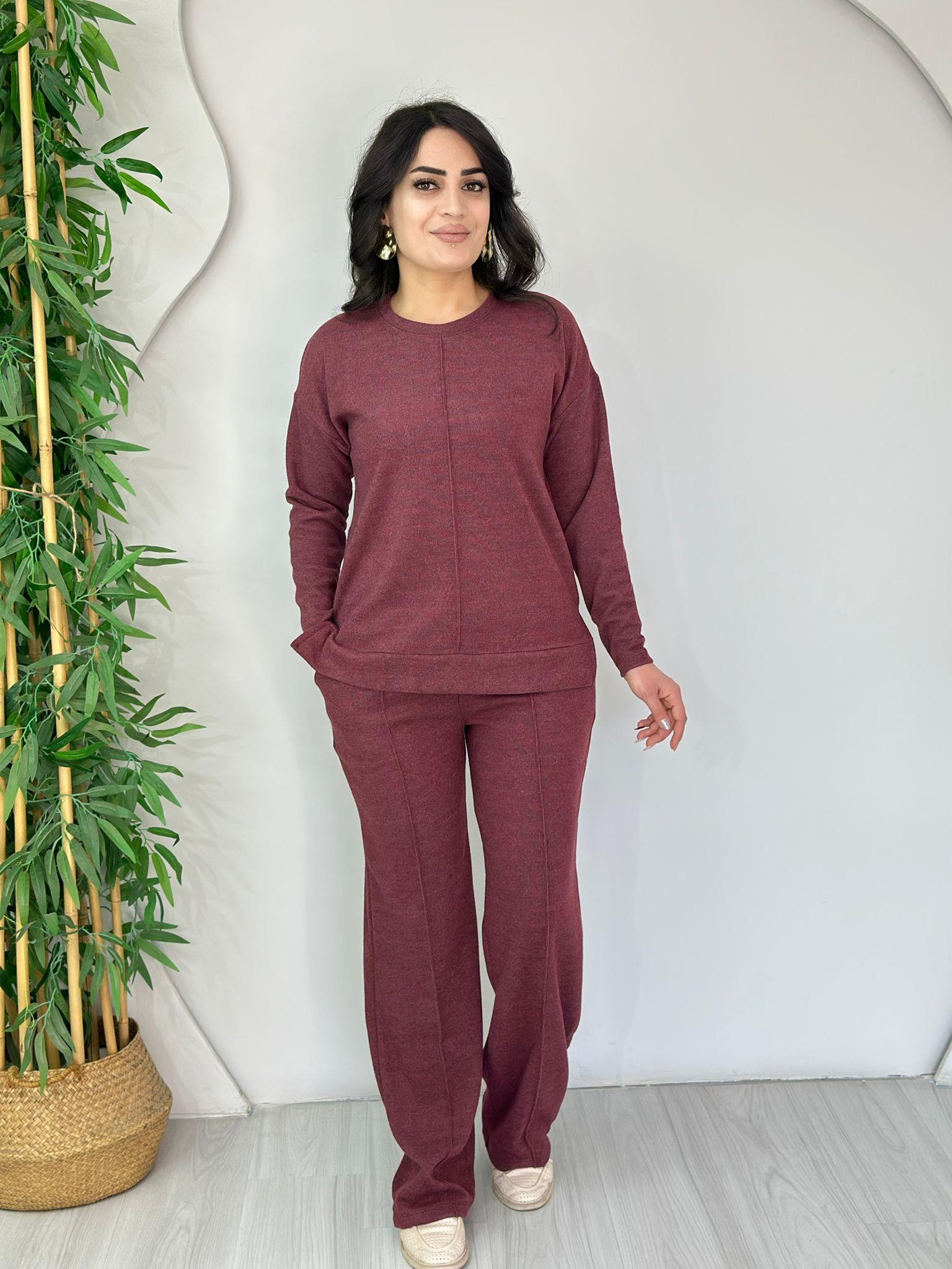 Vima Bordo Ortadan Çizgili İkiiplik Alt Üst İkili Takım A681