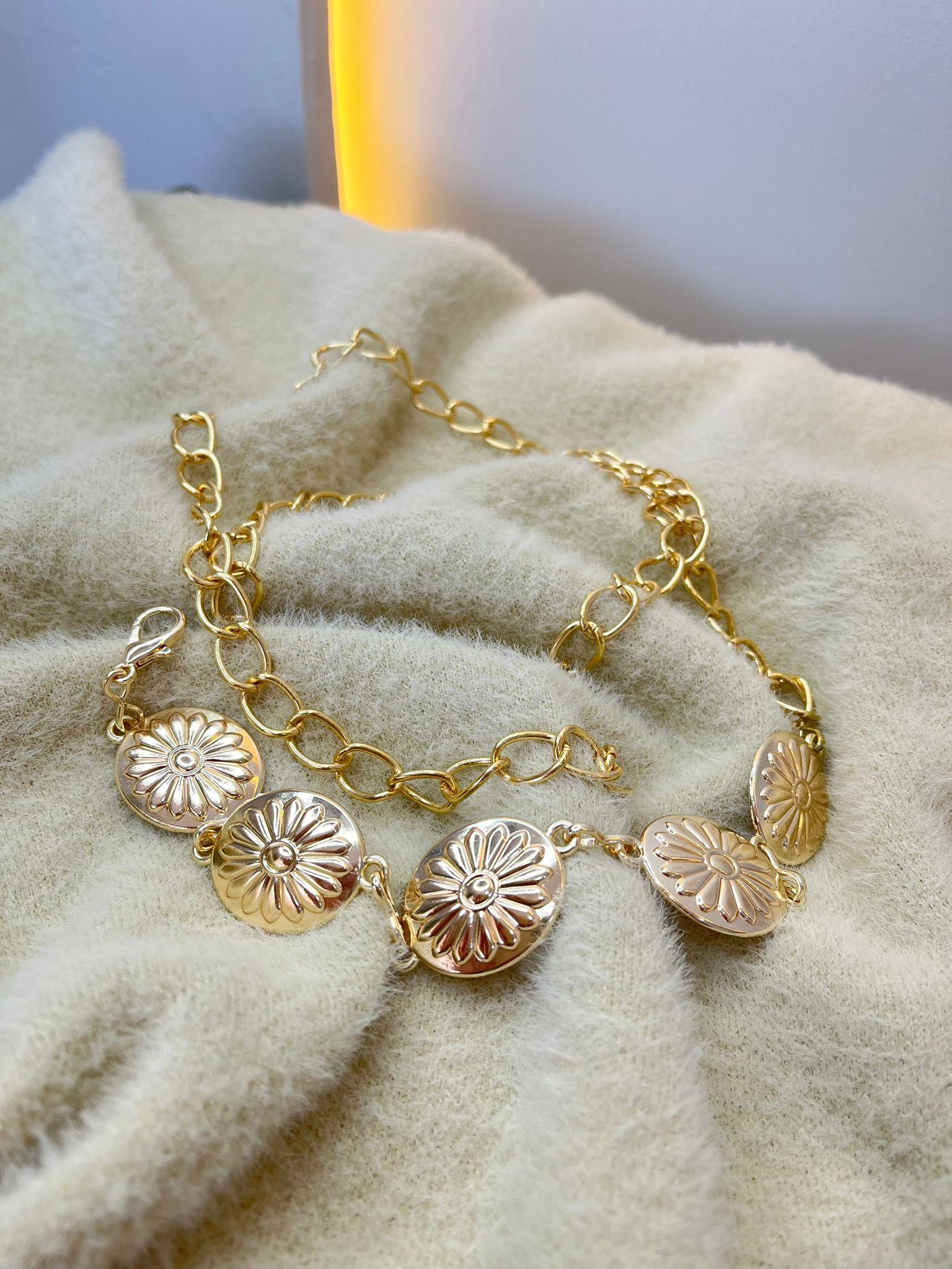 Vintage Gold Çiçek Halkalı Zincir Kemer A7894