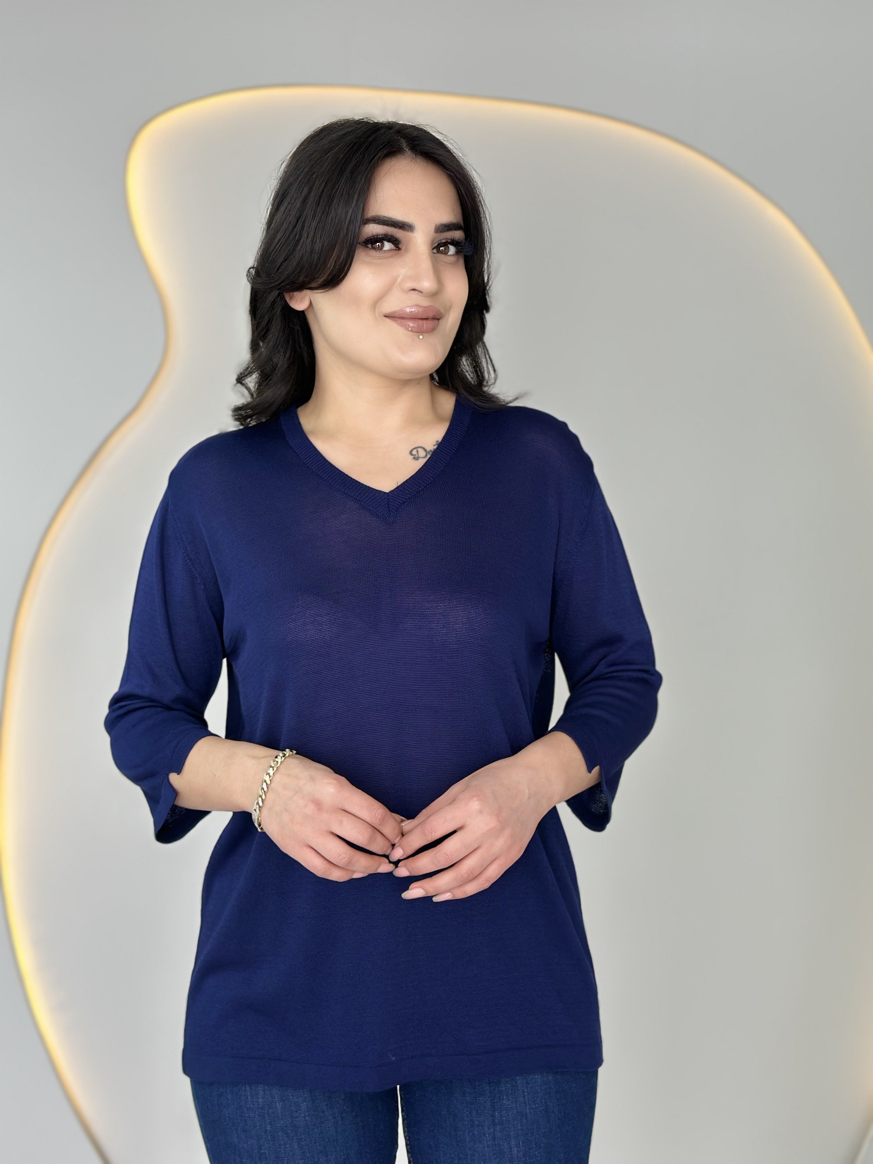 Vior V Yaka Merserize Bluz Lacivert