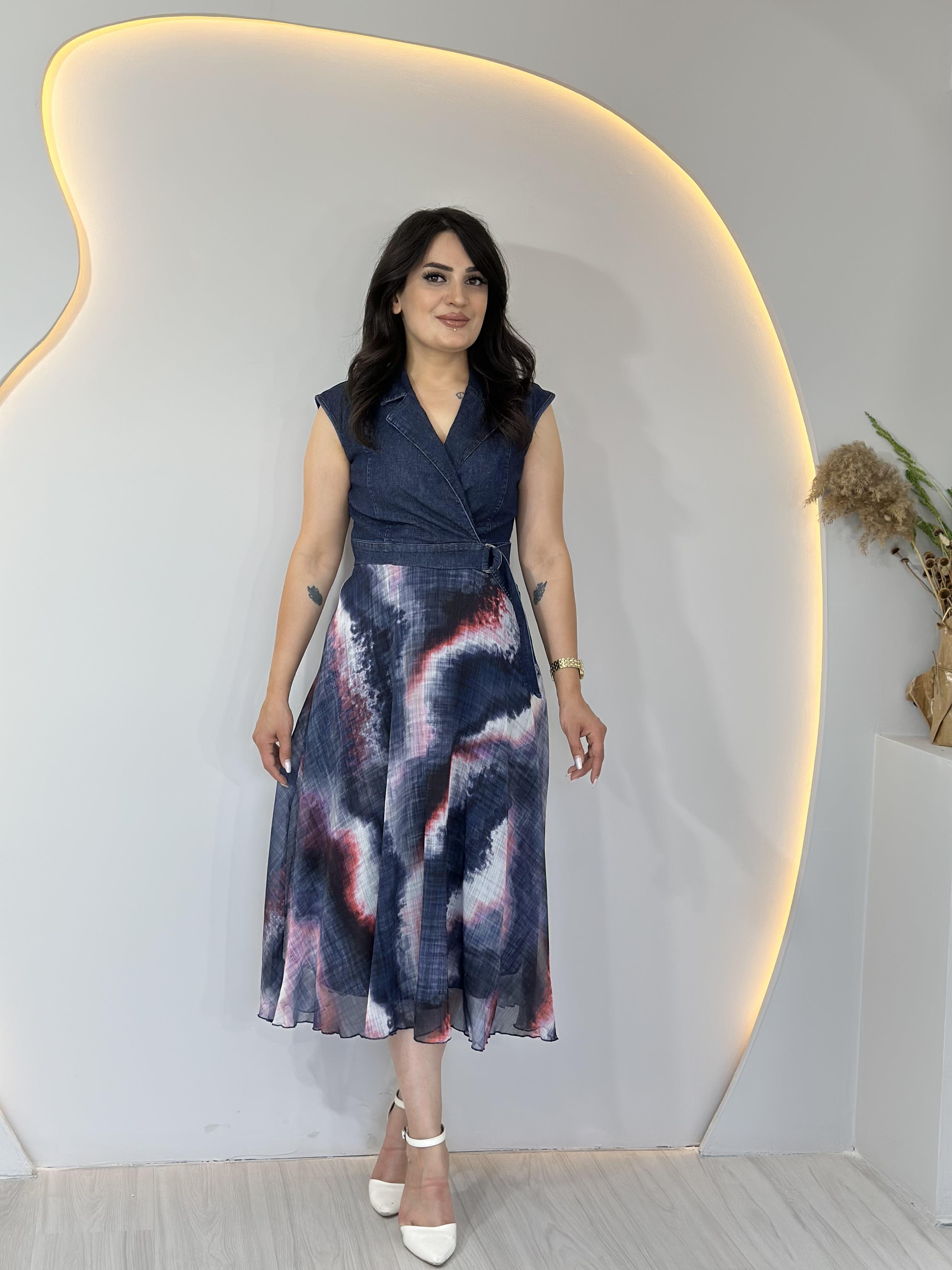 Viva Lacivert Şifon Kot Astarlı Elbise A082