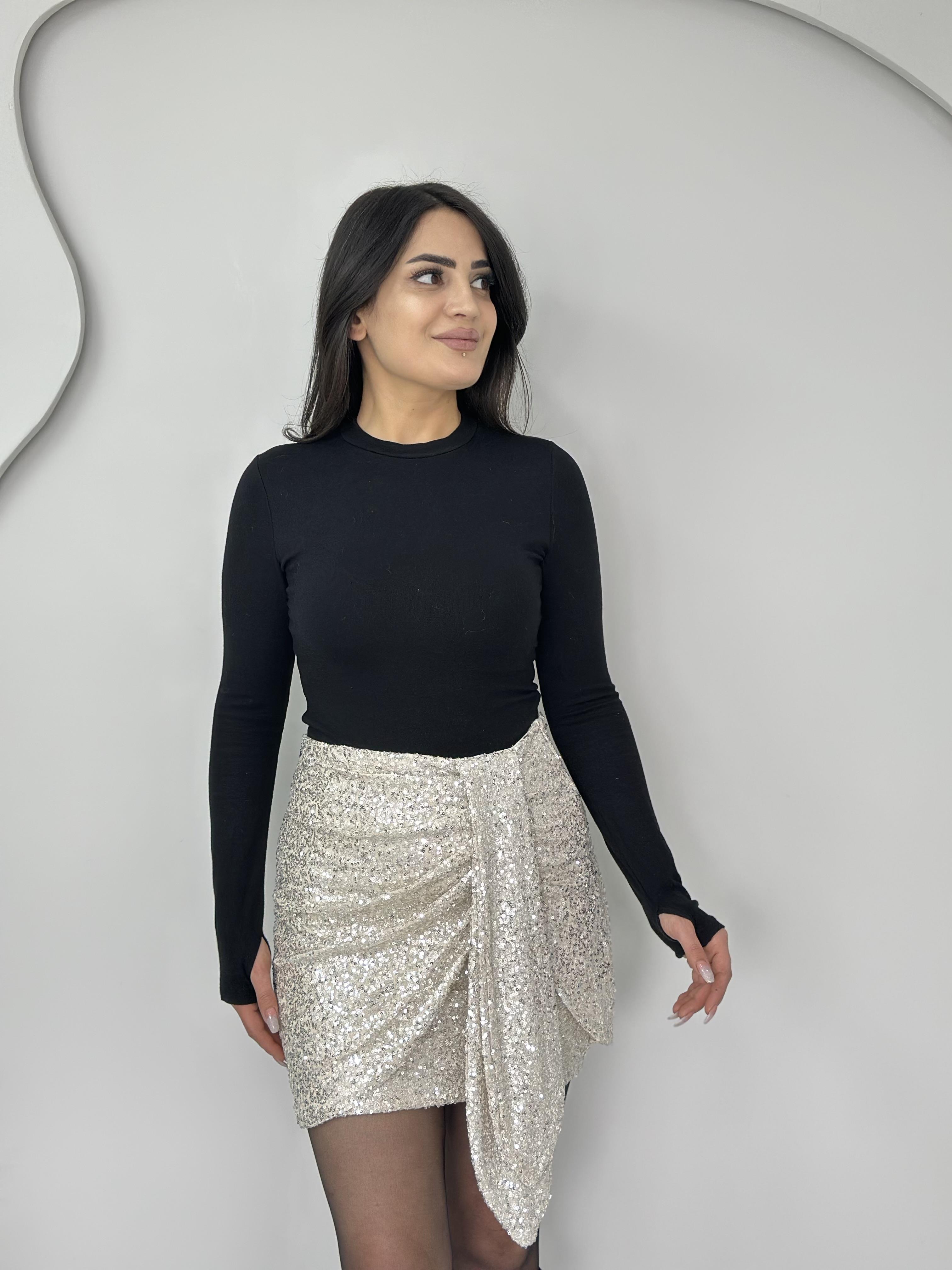 Vorya Gold Payetli Yandan Bağlama Detaylı Mini Etek A8888