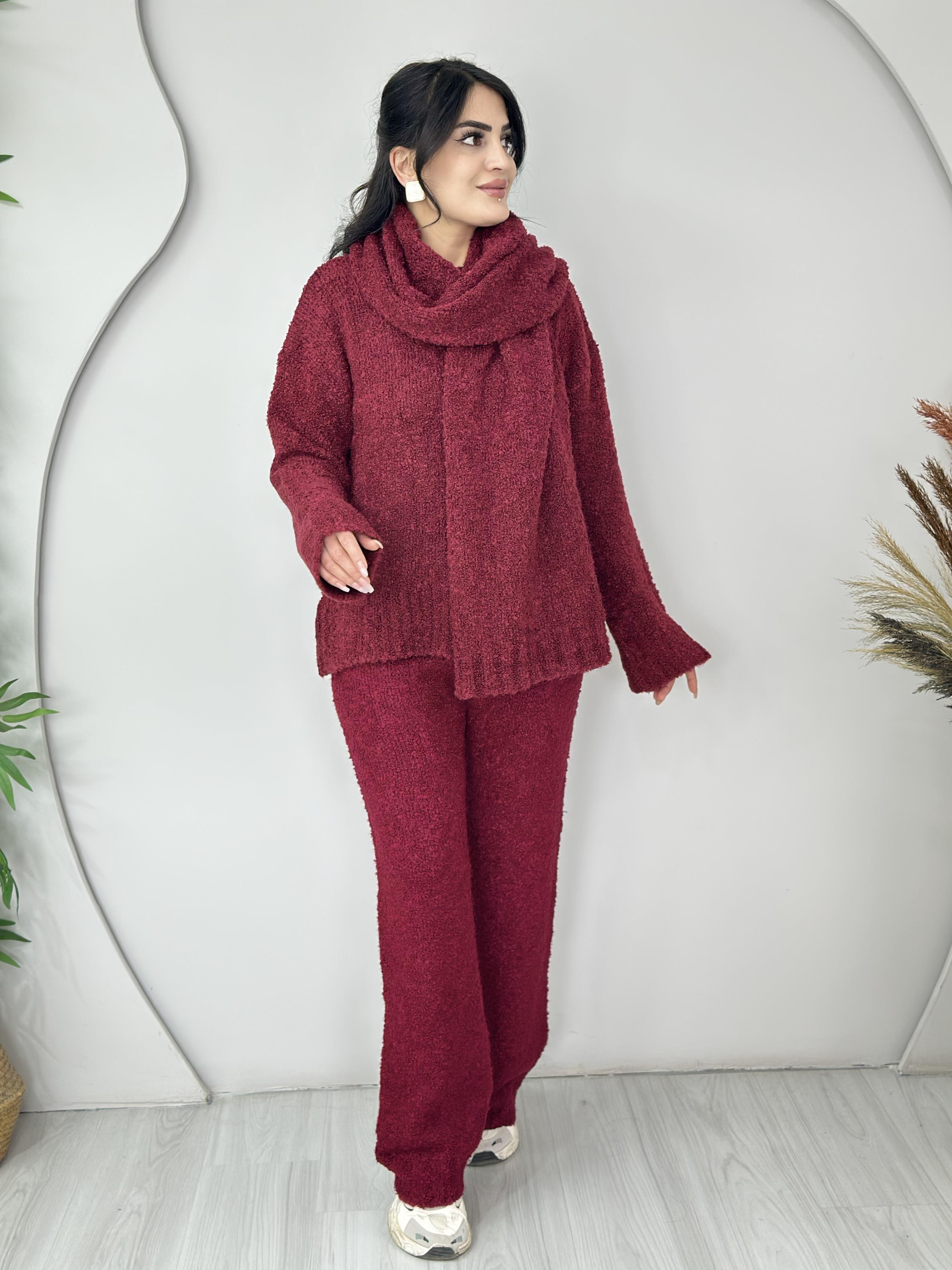 Wale Bordo Polyane Atkılı Yumuşak Triko 3'LÜ Takım C1220