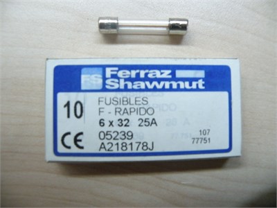 *10 ADET FİYATIDIR* Cam Sigorta 250V F 6X32 25A / 60 Adet Stok