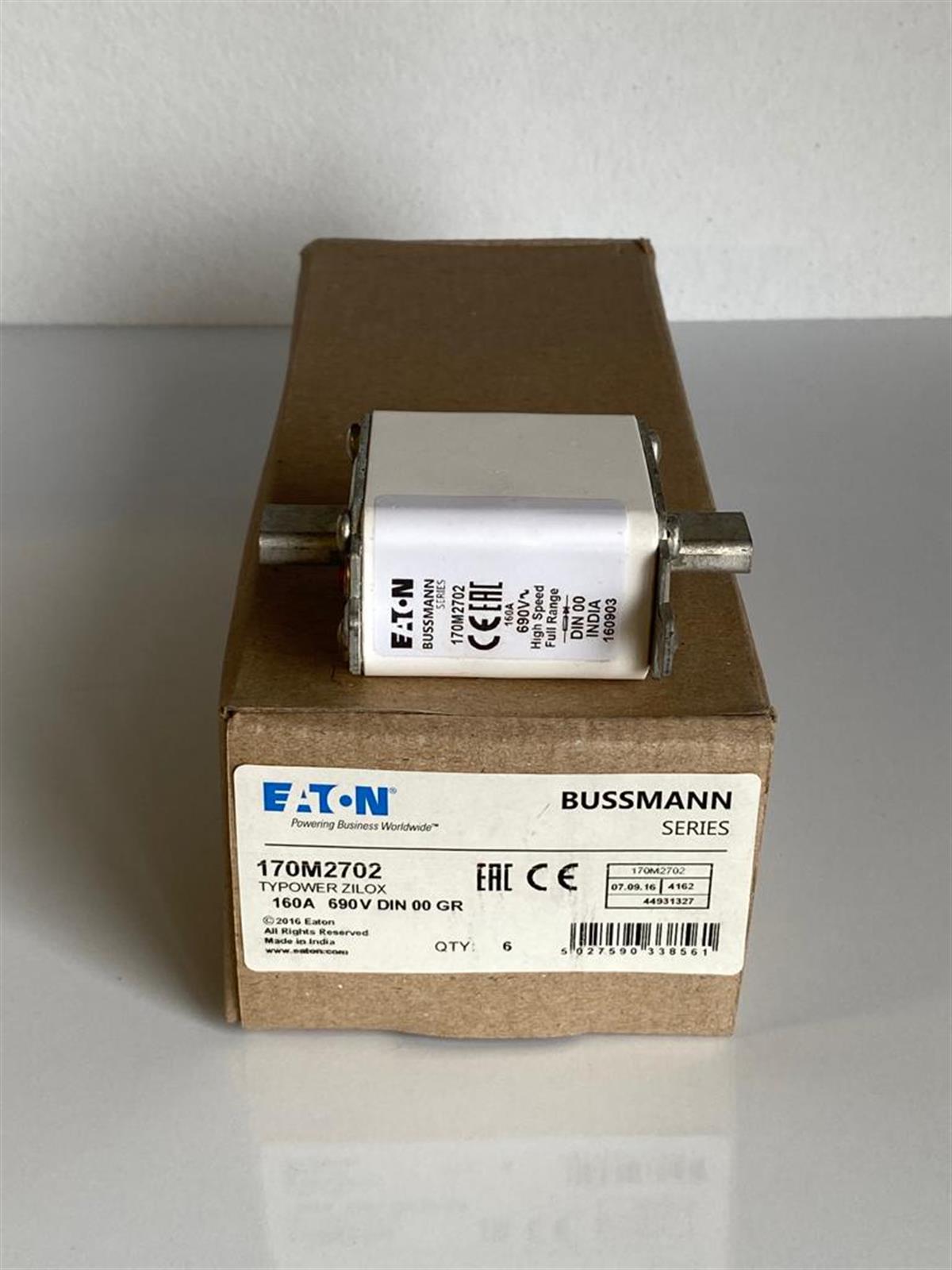 Eaton Bussmann170M2702 FUSE 160A 690V DIN 00 GR Bussmann170M2702 FUSE 160A 690V DIN 00 GR Bussmann
