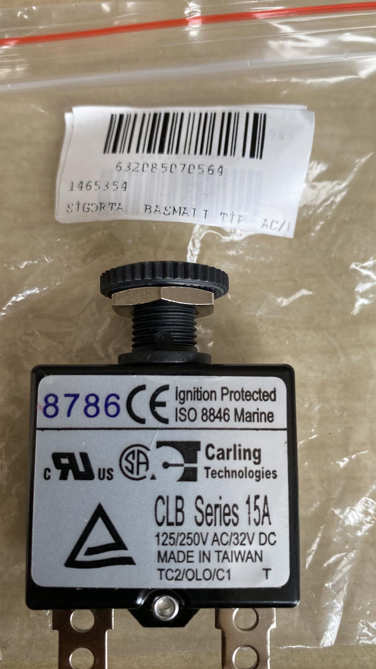 Littelfuse Carling Techonoliges8786 CLB Series Basmalı Tip AC/DC 15A Sigorta8784 CLB Series 10A  Littelfuse Carling Techonoliges