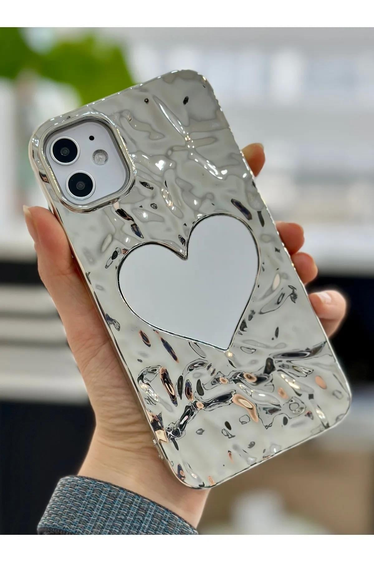  Apple Iphone 11 Uyumlu 3D Platin Aynalı Kabartma Desenli Darbe Önleyici Silikon Kılıf