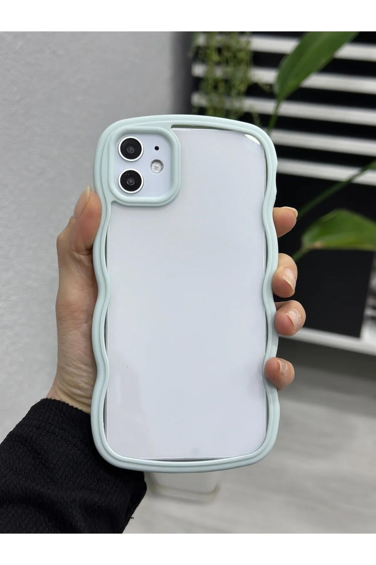  Apple Iphone 11 Uyumlu Kenarı Renkli DALGALI Darbe Önleyici Şeffaf Silikon Kılıf