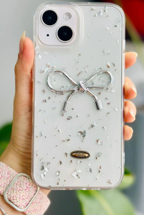  Apple Iphone 13 - 14 ve 15 Uyumlu Şeffaf Simli Epoksili Telefon Kılıfı