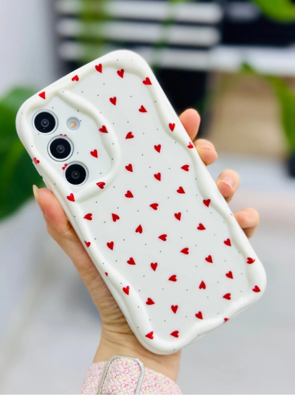  Galaxy A15 Uyumlu Kırmızı Kalpler Tasarımlı Baskılı Silikon Kılıf
