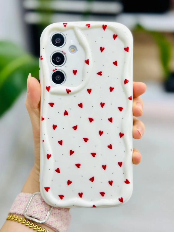  Galaxy A25 Uyumlu Kırmızı Kalpler Tasarımlı Silikon Kılıf